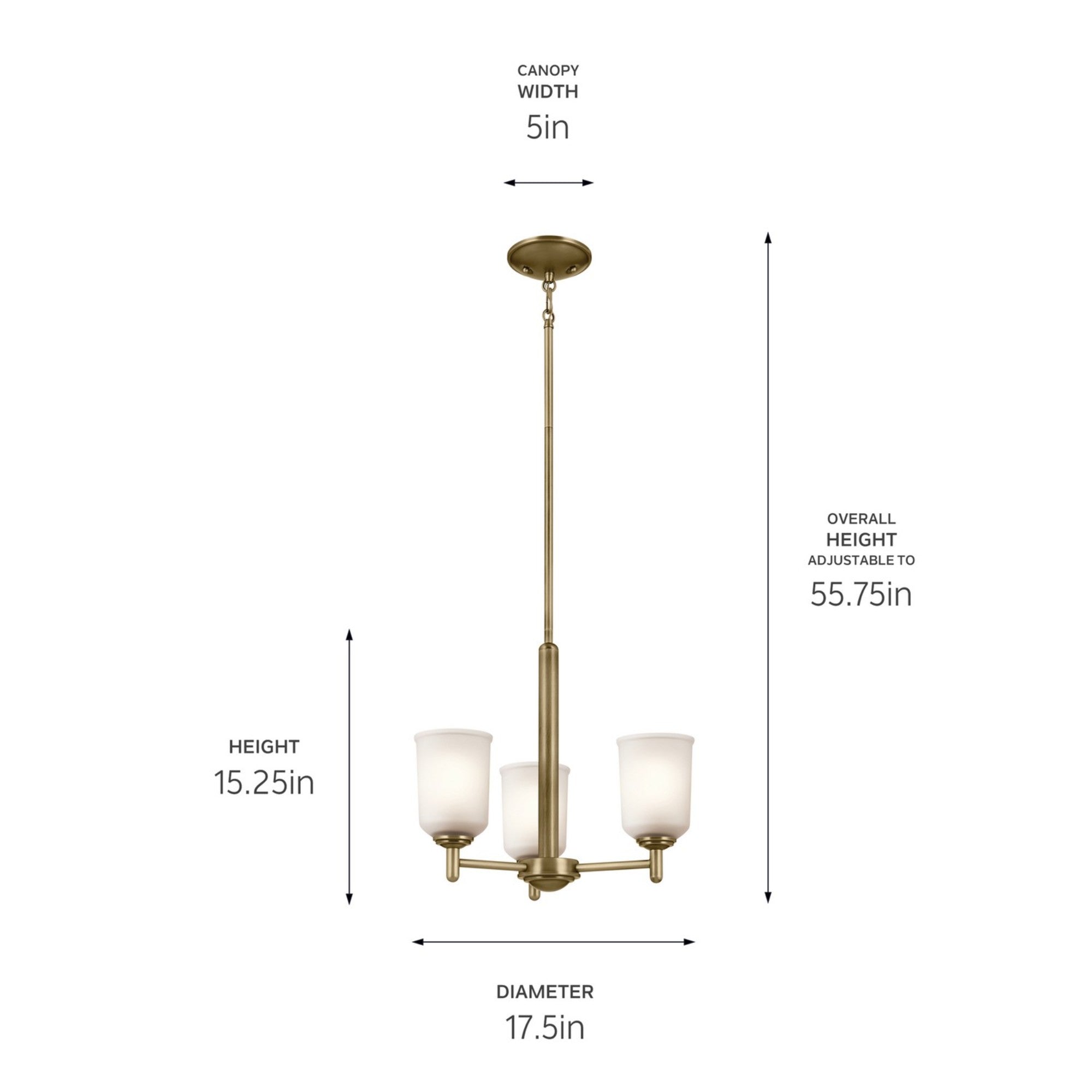 Shailene 18" 3-Light Mini Chandelier, Natural Brass Finish, Etched Glass - Bees Lighting