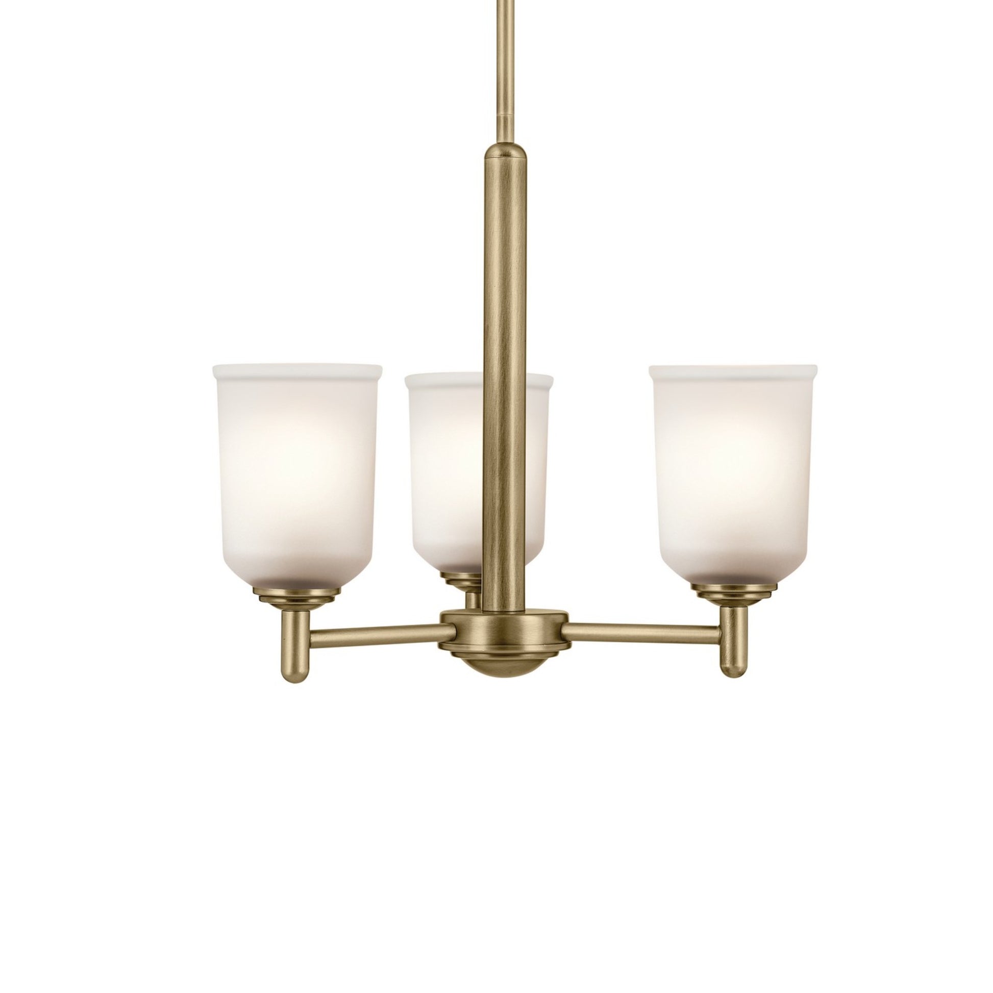 Shailene 18" 3-Light Mini Chandelier, Natural Brass Finish, Etched Glass - Bees Lighting