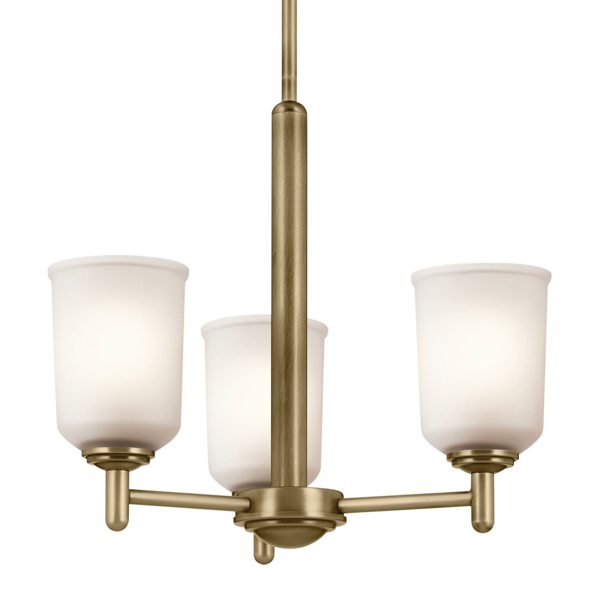Shailene 18" 3-Light Mini Chandelier, Natural Brass Finish, Etched Glass - Bees Lighting