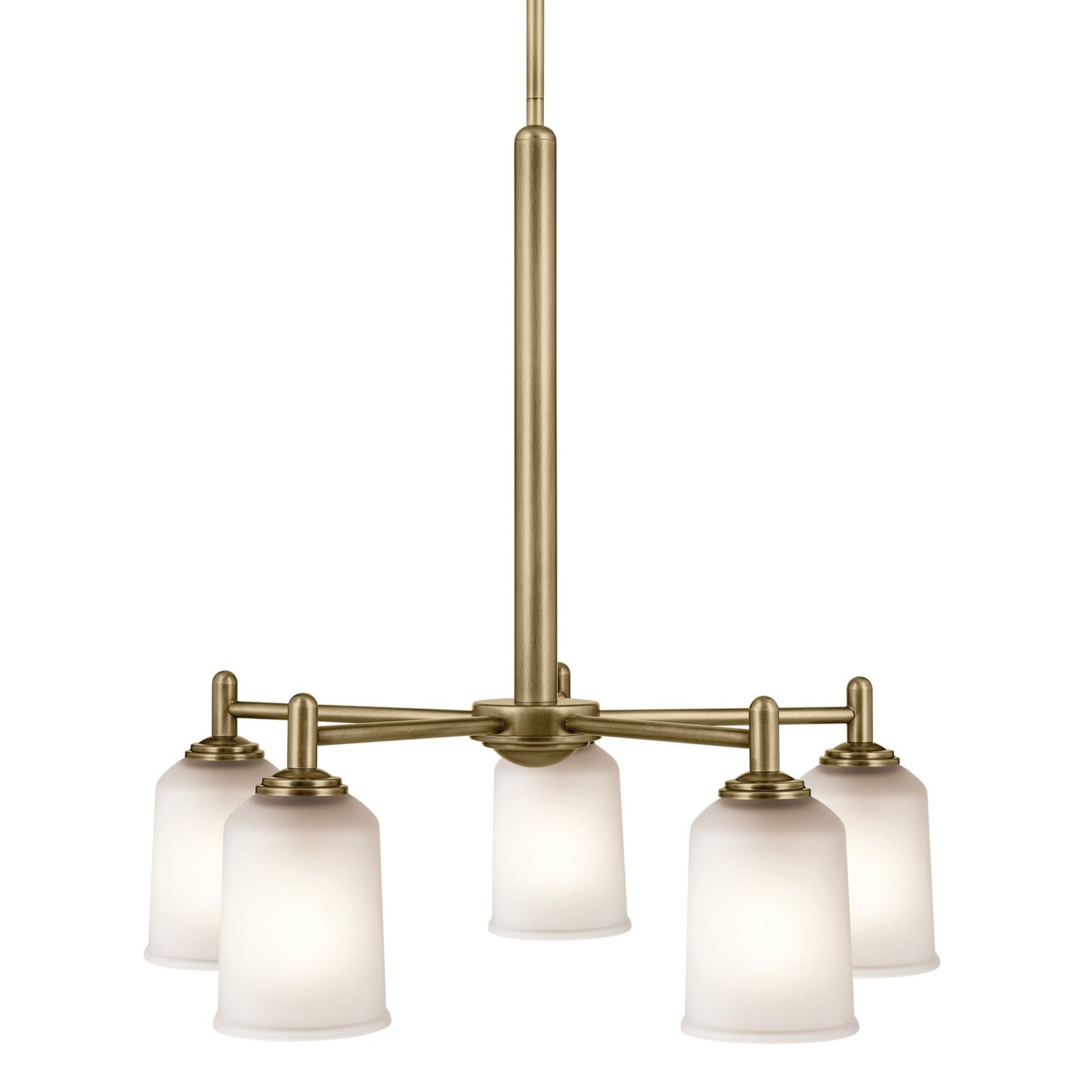Shailene 24" 5-Light Chandelier, Natural Brass Finish, Etched Glass - Bees Lighting