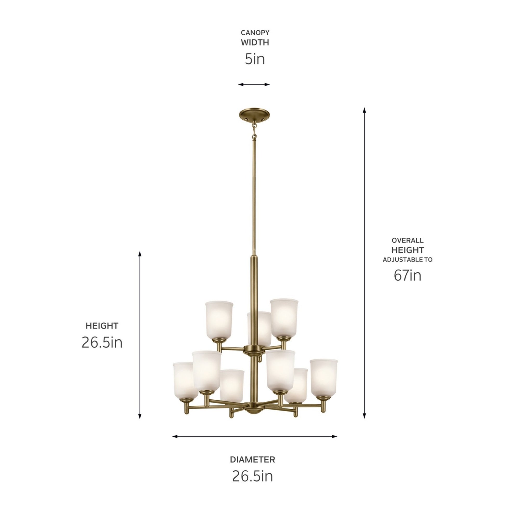 Shailene 27" 9-Light Chandelier, Natural Brass Finish, Etched Glass - Bees Lighting