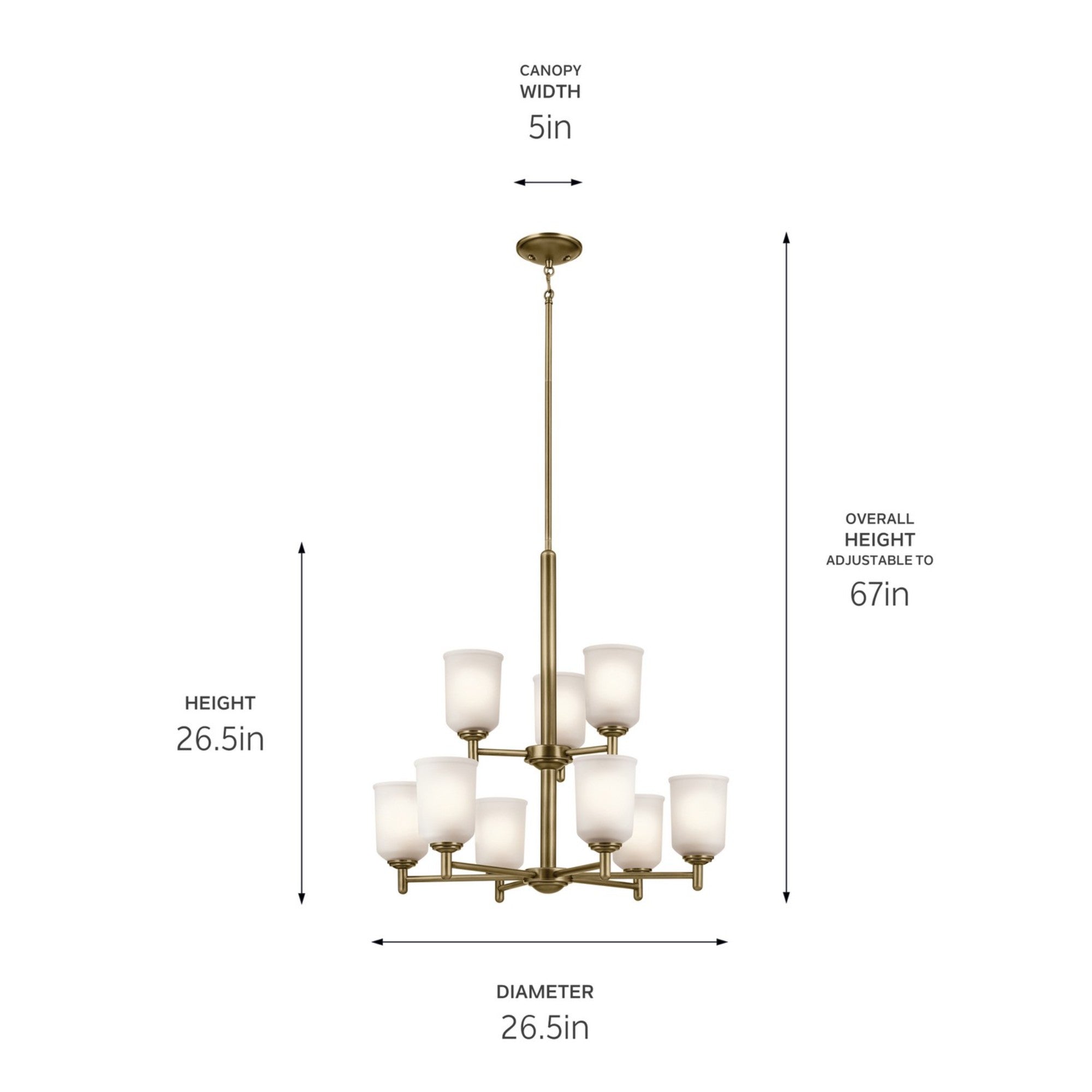 Shailene 27" 9-Light Chandelier, Natural Brass Finish, Etched Glass - Bees Lighting