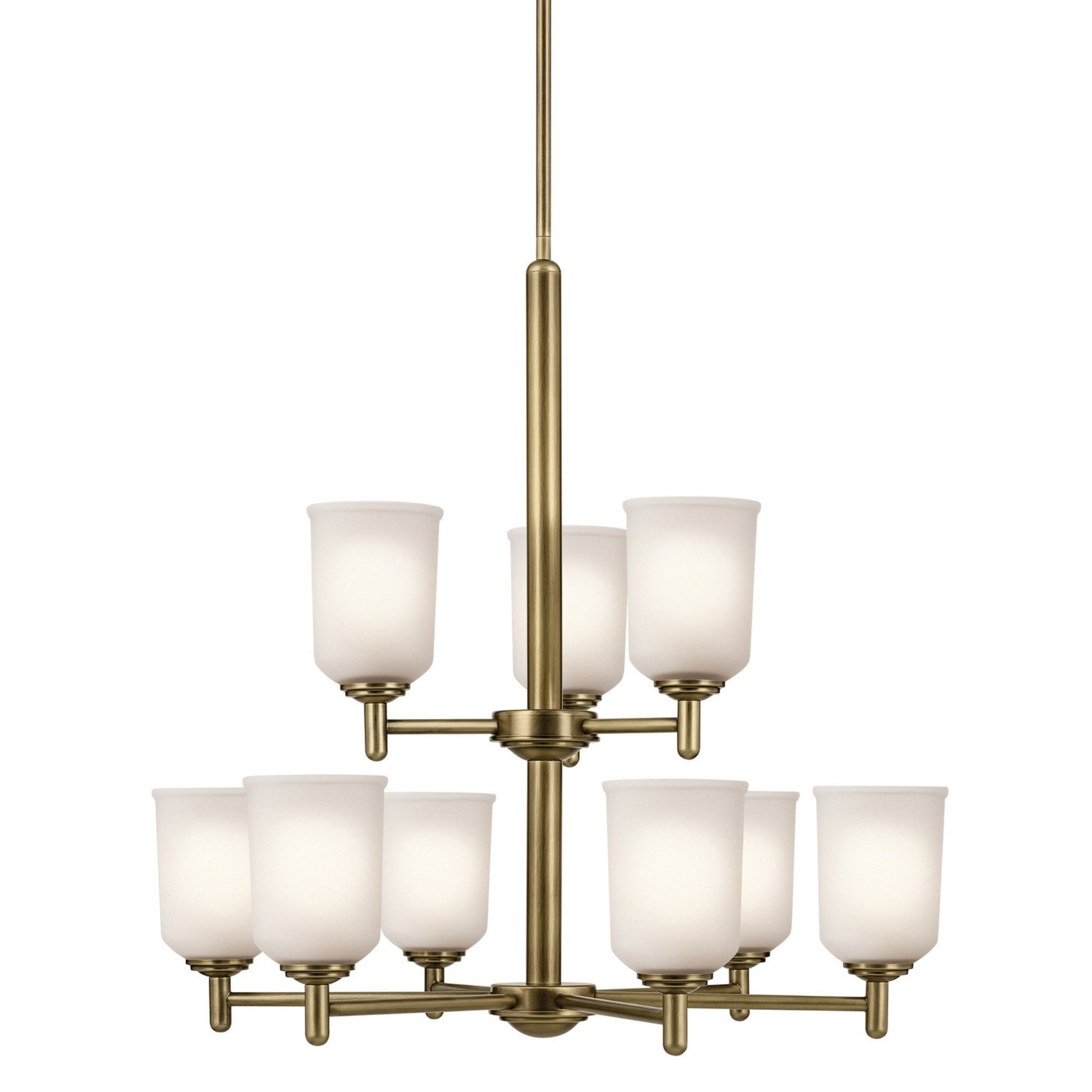 Shailene 27" 9-Light Chandelier, Natural Brass Finish, Etched Glass - Bees Lighting