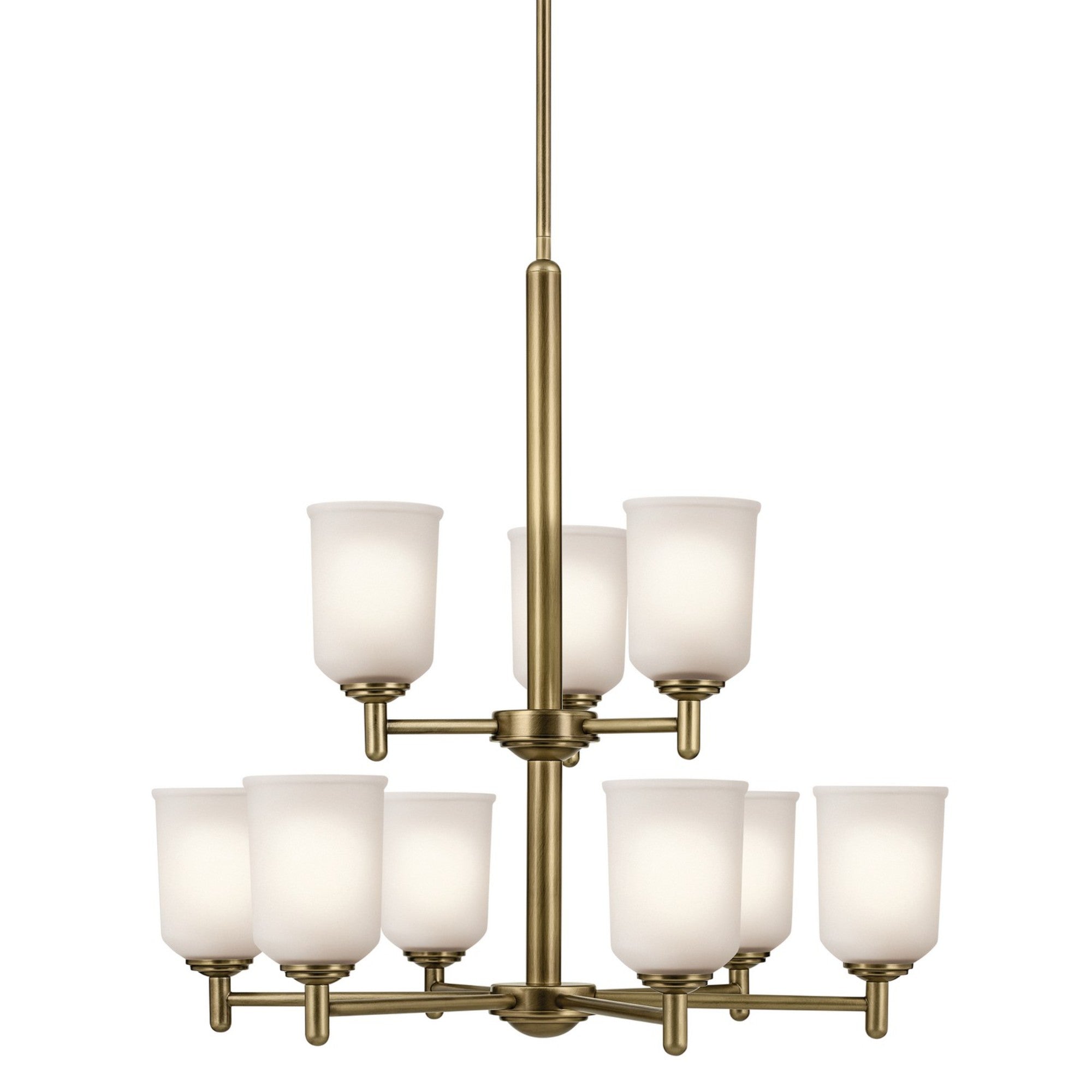 Shailene 27" 9-Light Chandelier, Natural Brass Finish, Etched Glass - Bees Lighting