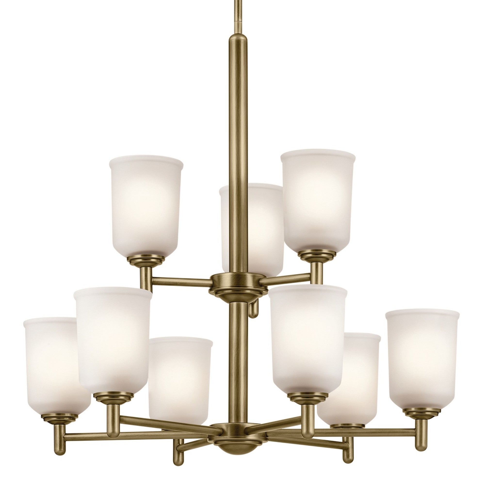Shailene 27" 9-Light Chandelier, Natural Brass Finish, Etched Glass - Bees Lighting