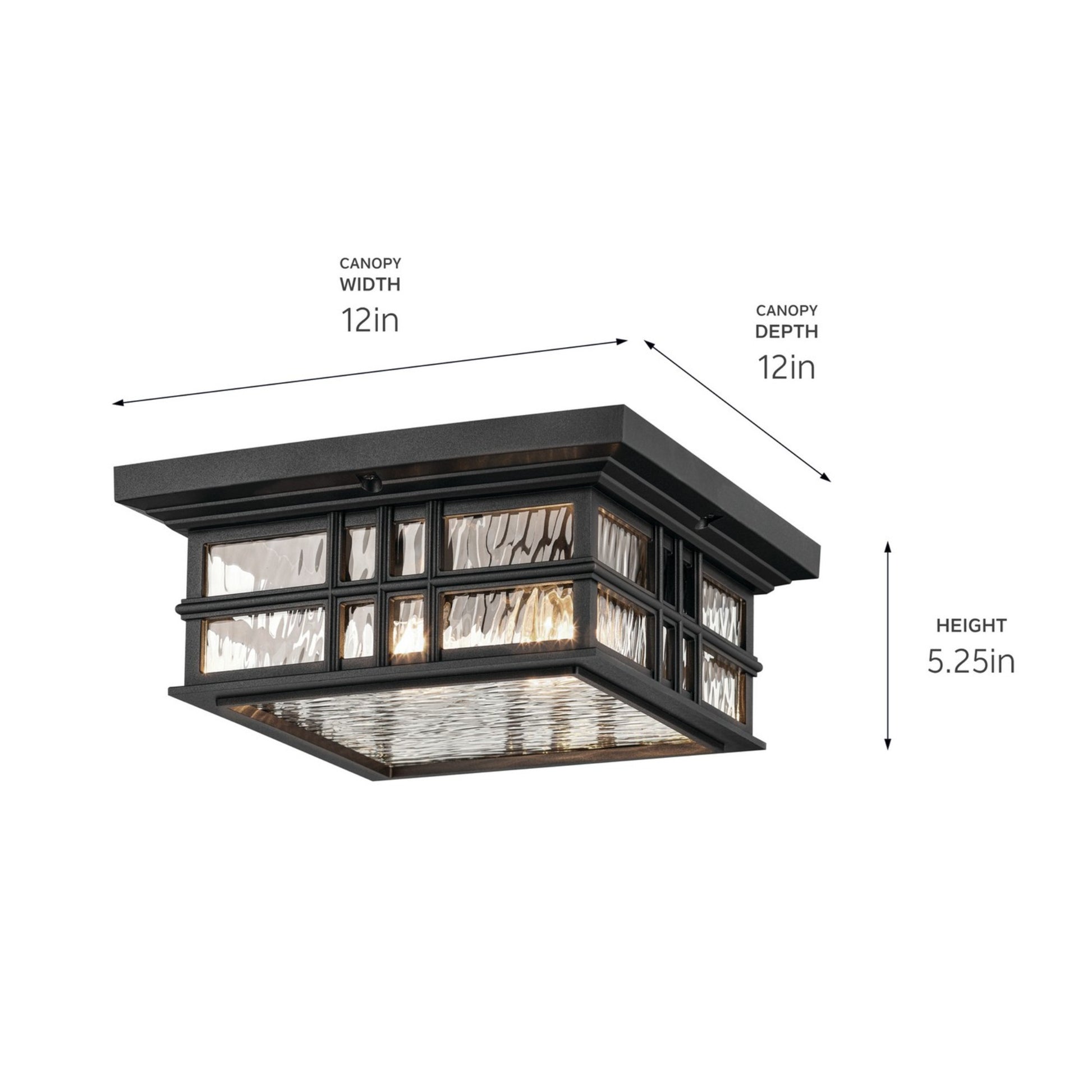 Beacon Square 12" 2-Light Outdoor Ceiling Light, Textured Black Finish - Bees Lighting