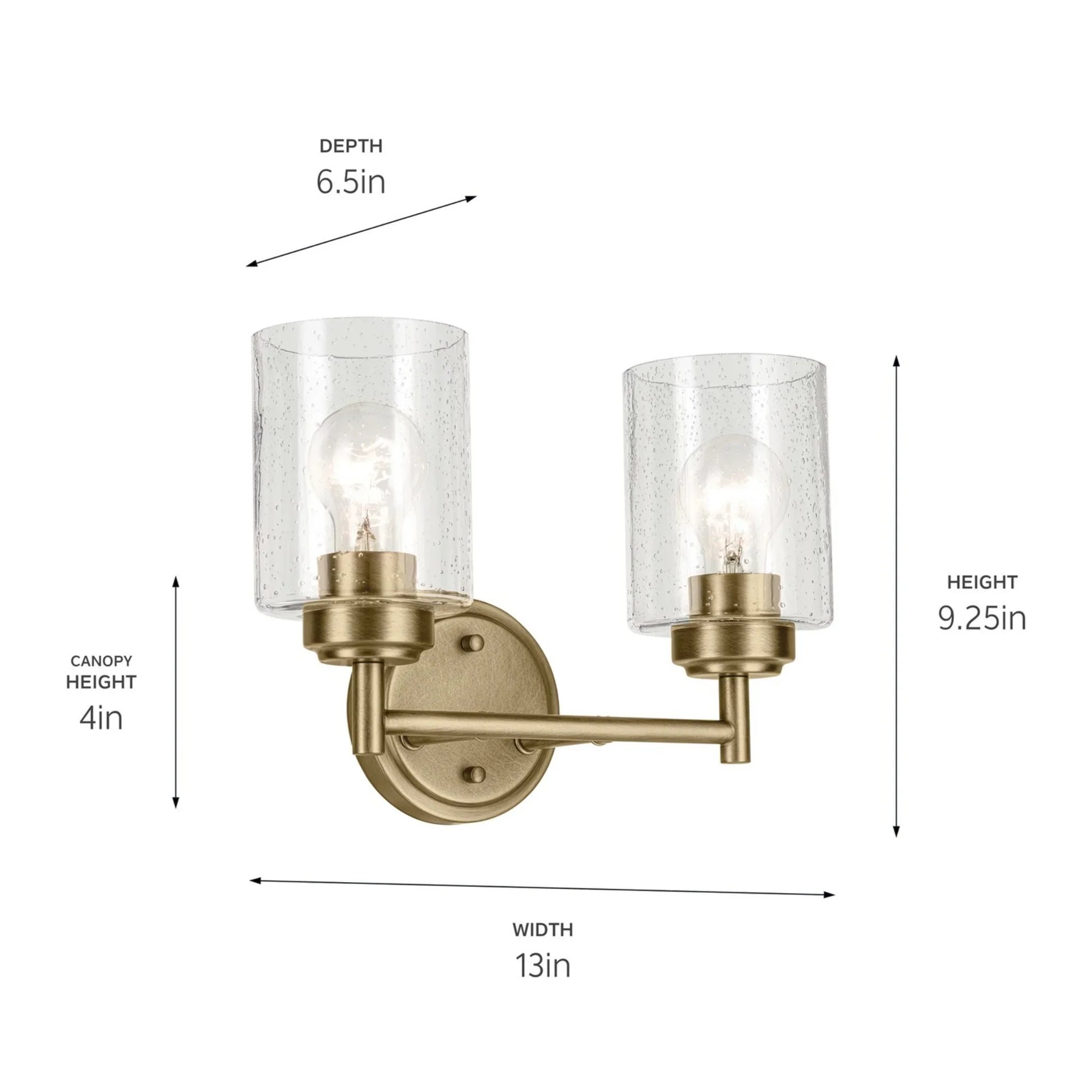 Winslow 13" 2-Light Bath Vanity Light, Natural Brass Finish - Bees Lighting