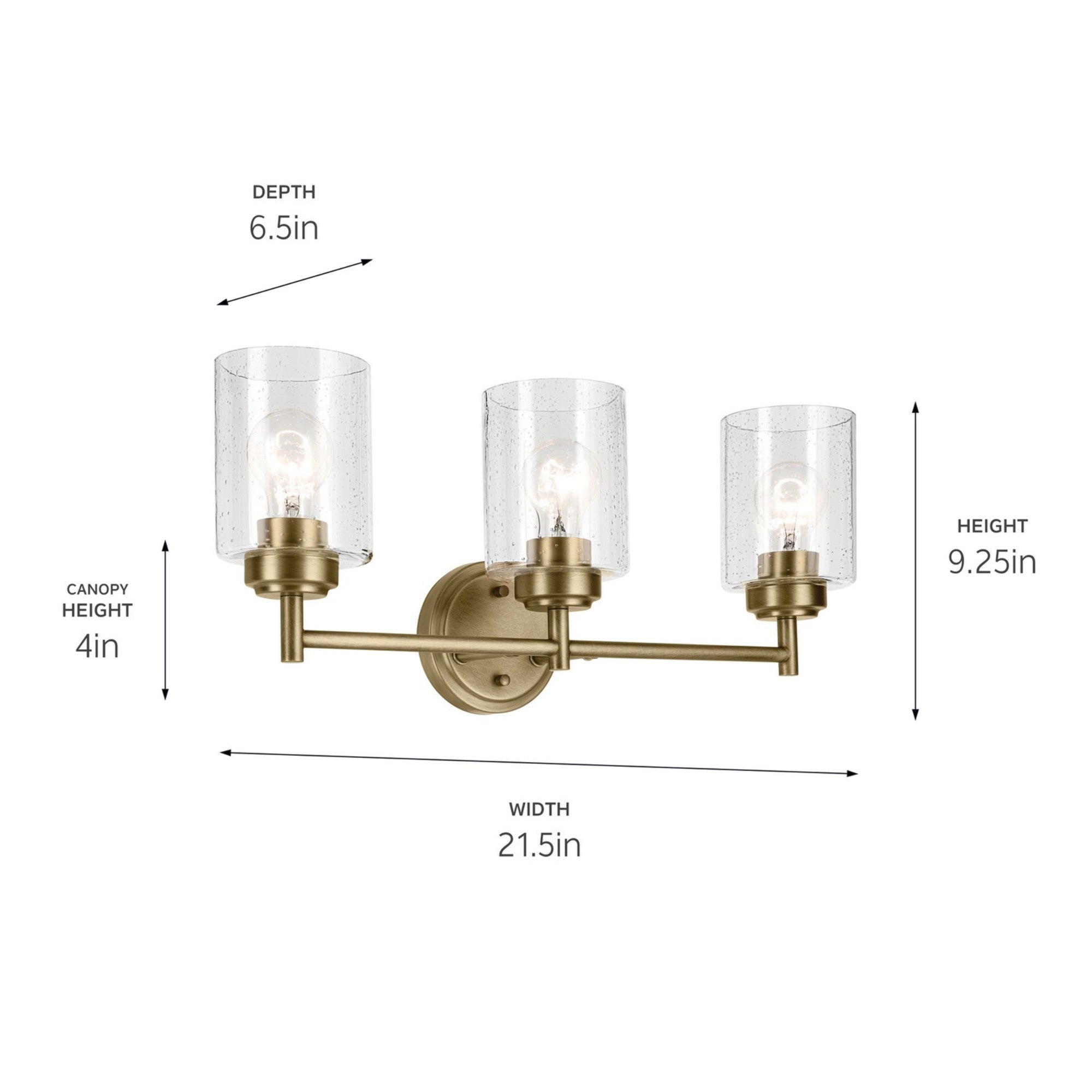 Winslow 22" 3-Light Bath Vanity Light, Natural Brass Finish - Bees Lighting