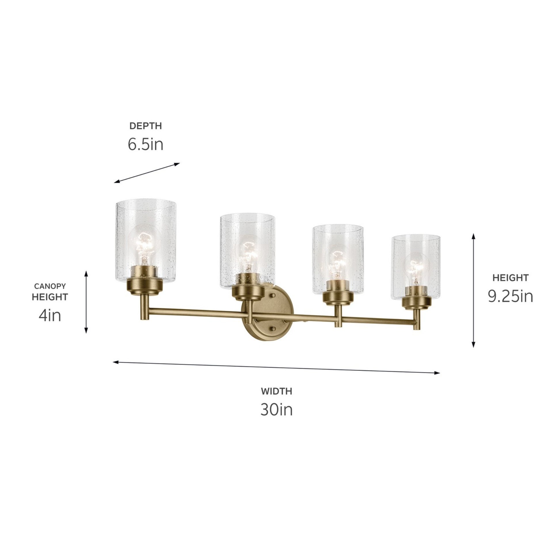 Winslow 30" 4-Light Bath Vanity Light, Natural Brass Finish - Bees Lighting