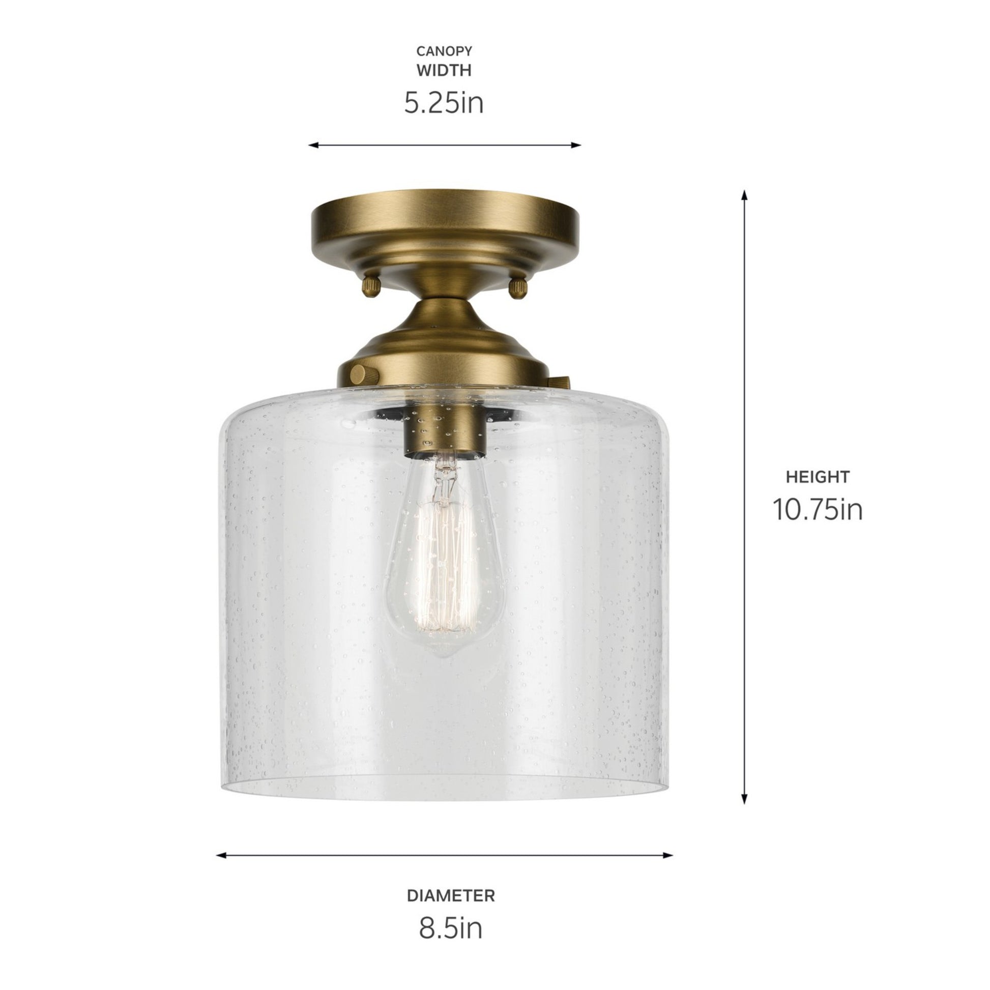 Winslow 9" Semi-Flush Mount, Natural Brass Finish - Bees Lighting
