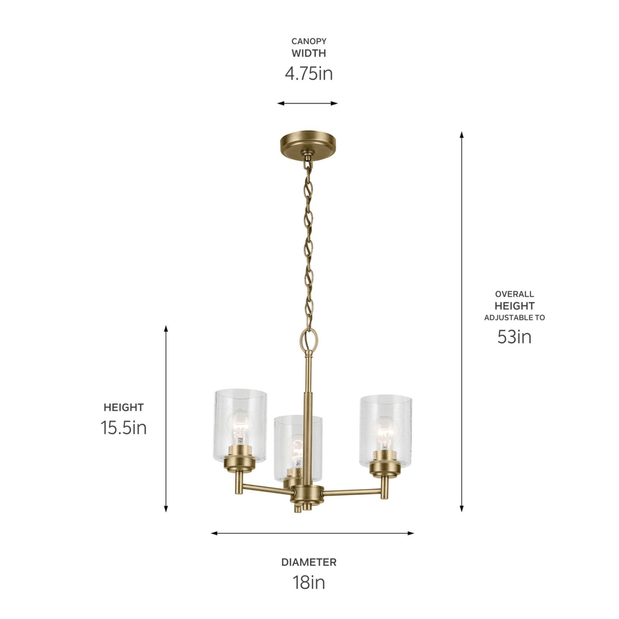 Winslow 18" 3-Light Mini Chandelier, Natural Brass Finish - Bees Lighting