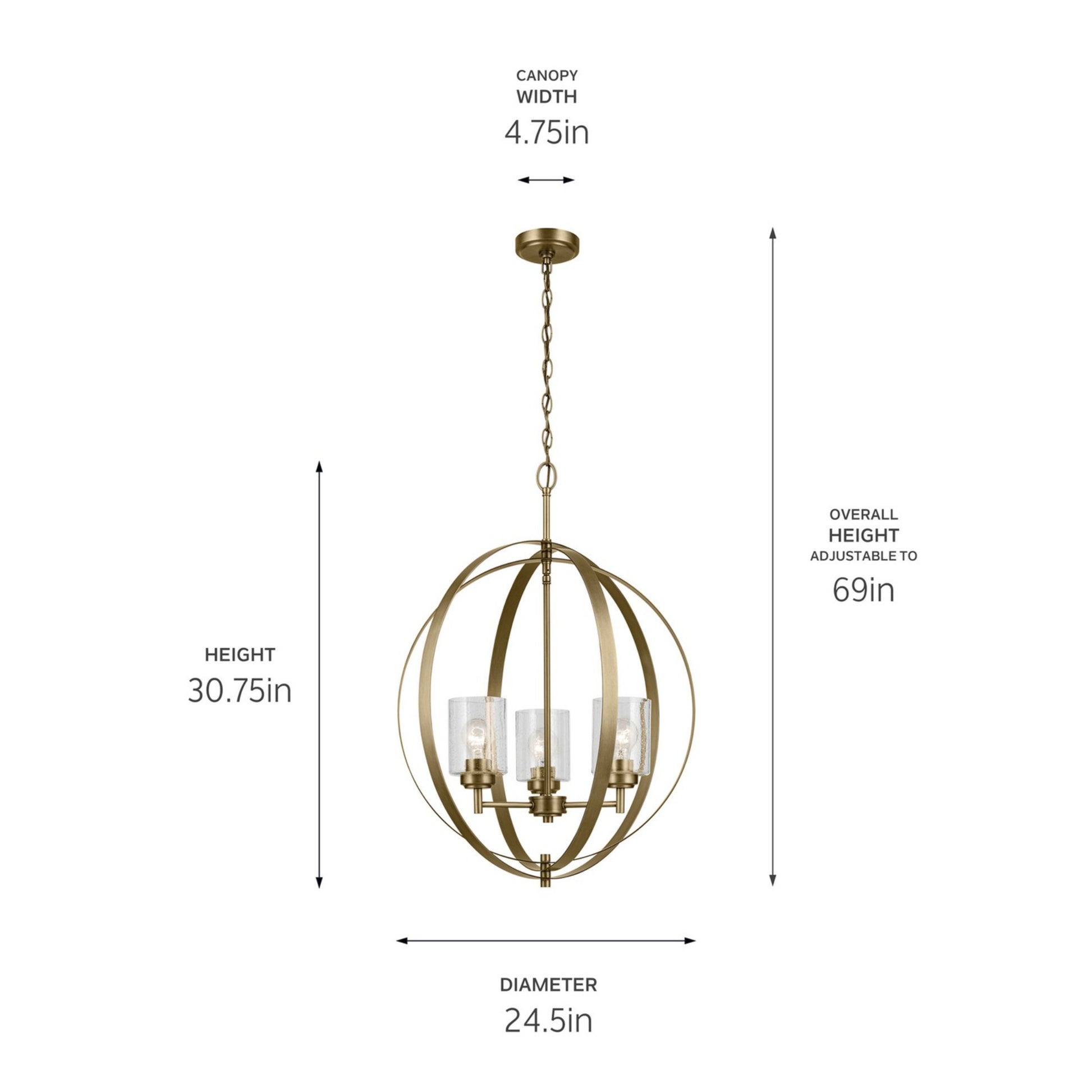 Winslow 25" 3-Light Chandelier, Natural Brass Finish - Bees Lighting