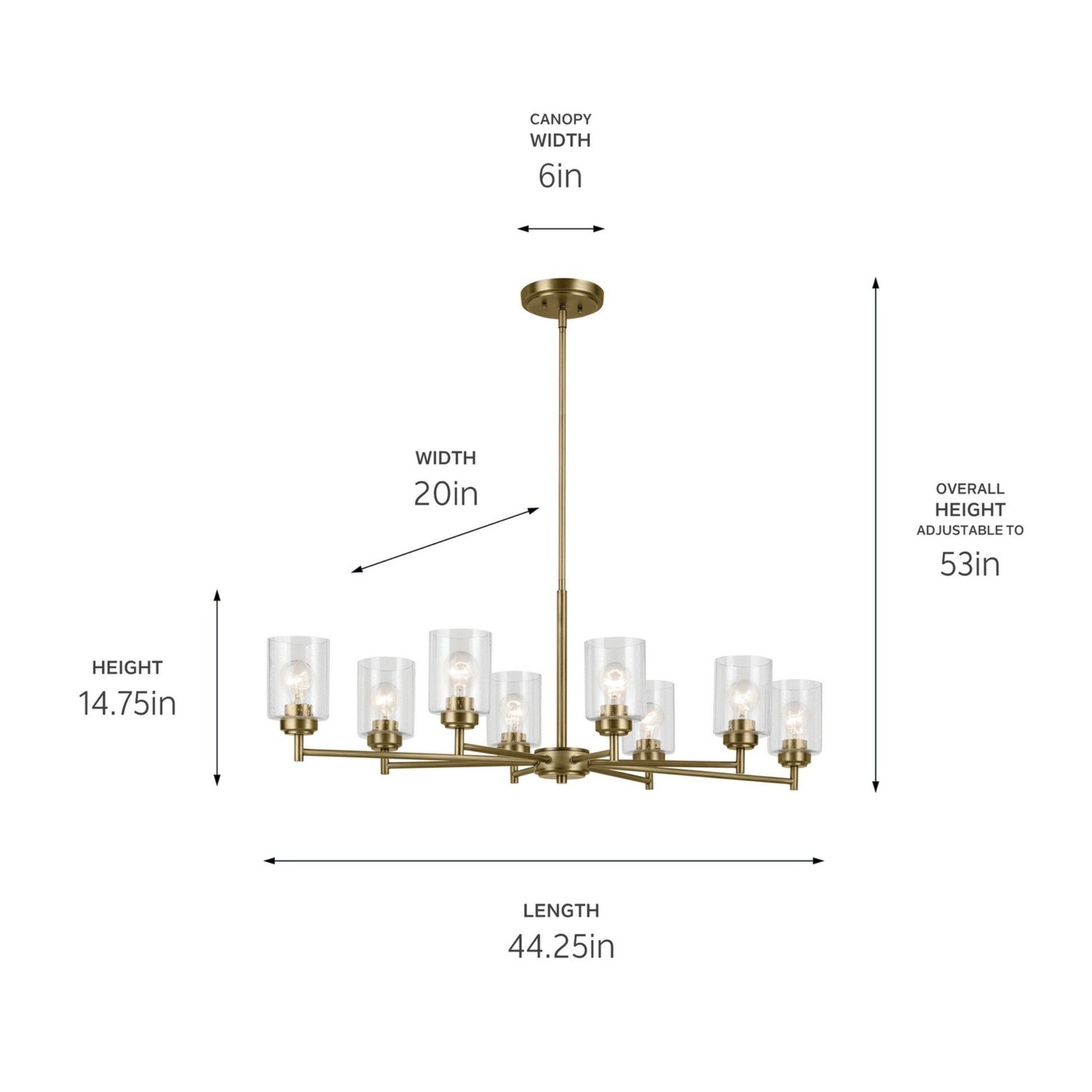 Winslow 45" 8-Light Chandelier, Natural Brass Finish - Bees Lighting