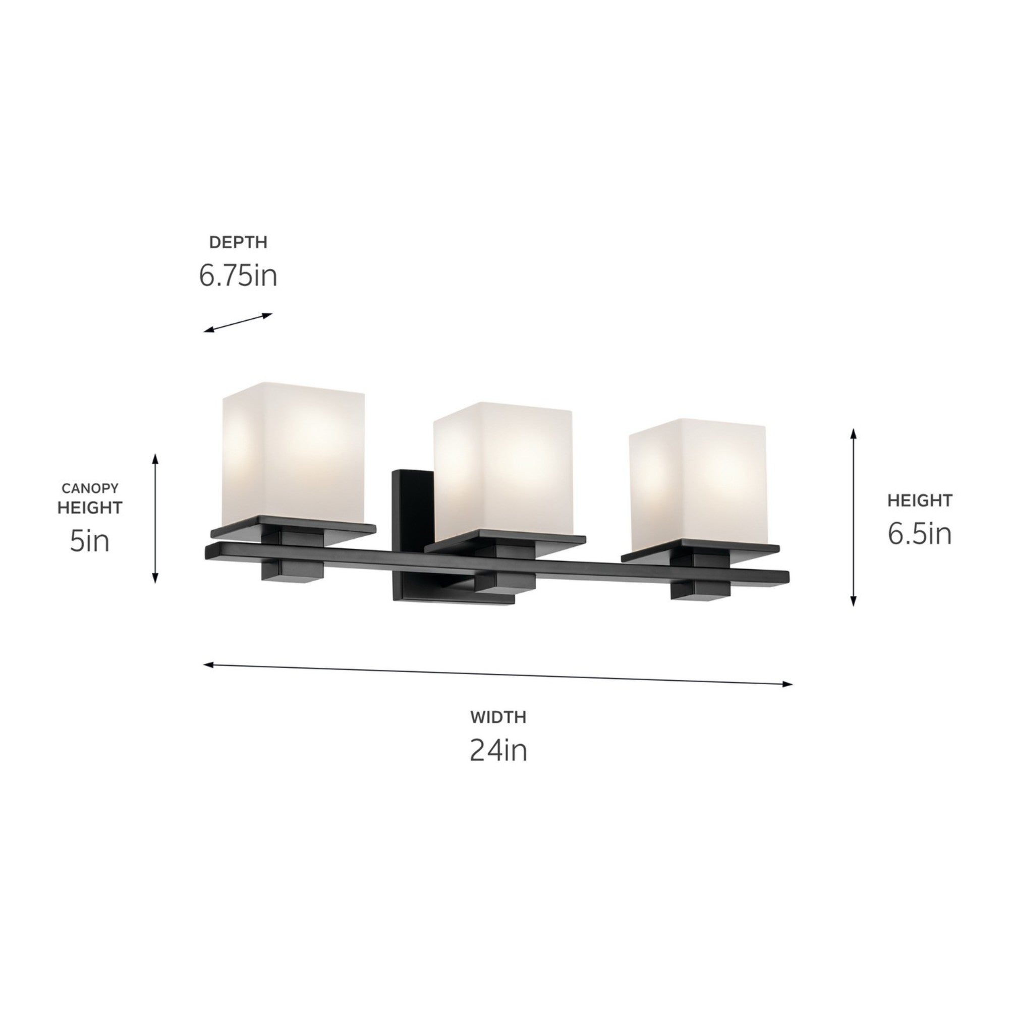Tully 24" 3-Light Bath Vanity Light, Black Finish - Bees Lighting
