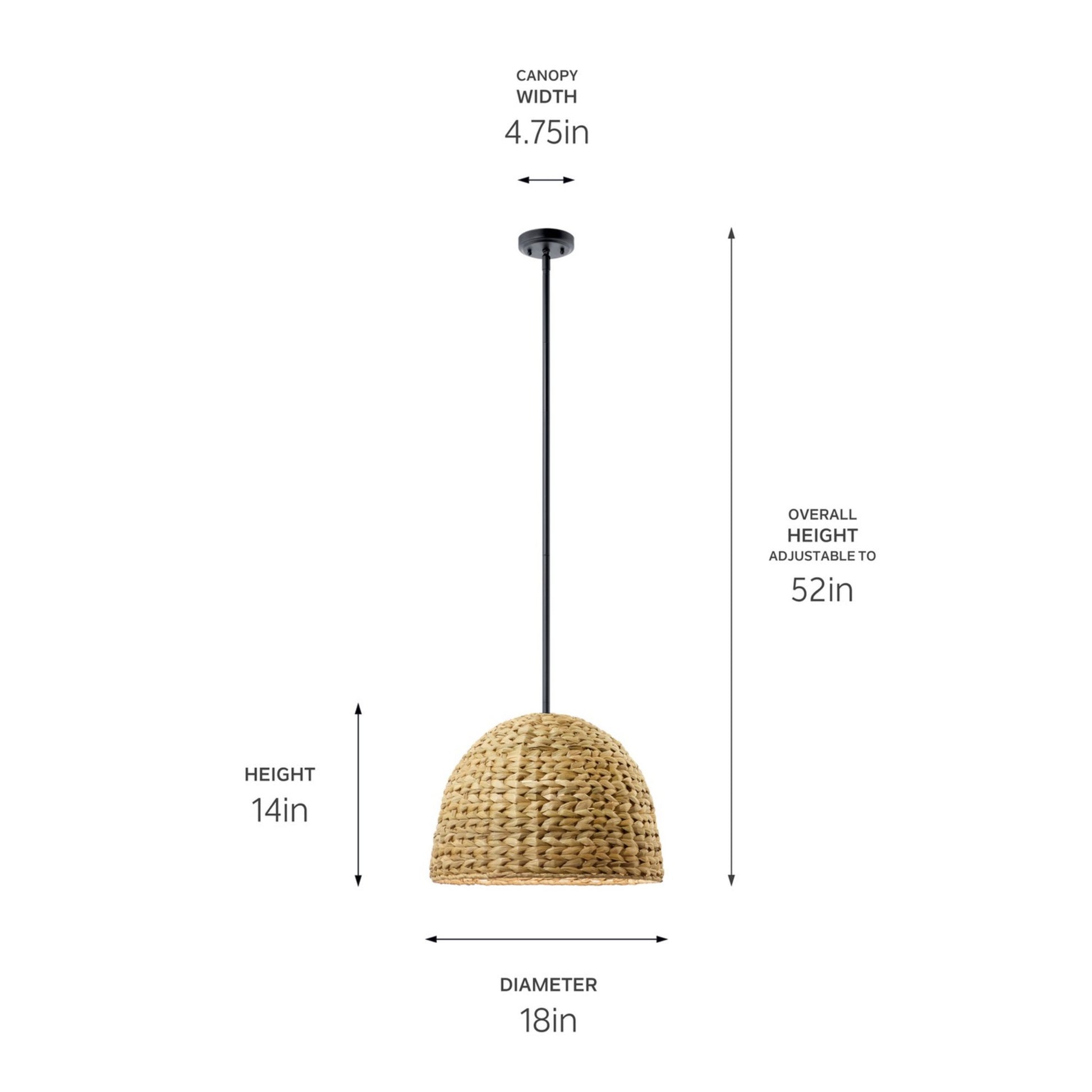 Raffiana 18" Mini Pendant, Black Finish - Bees Lighting