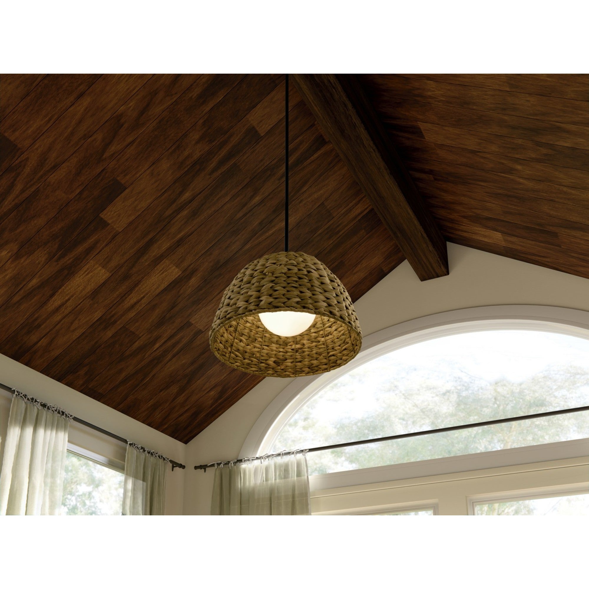 Raffiana 18" Mini Pendant, Black Finish - Bees Lighting