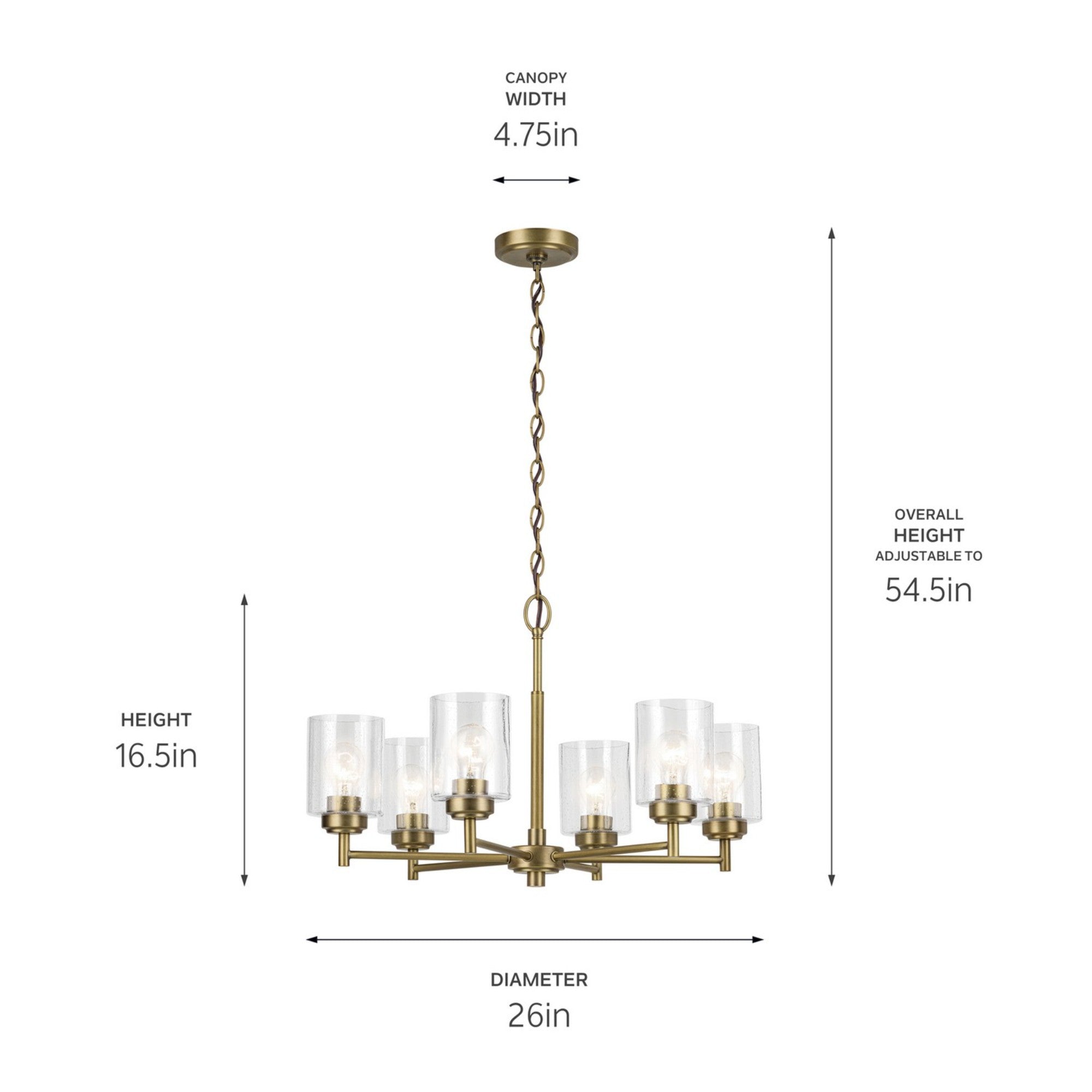 Winslow 26" 6-Light Chandelier, Natural Brass Finish - Bees Lighting