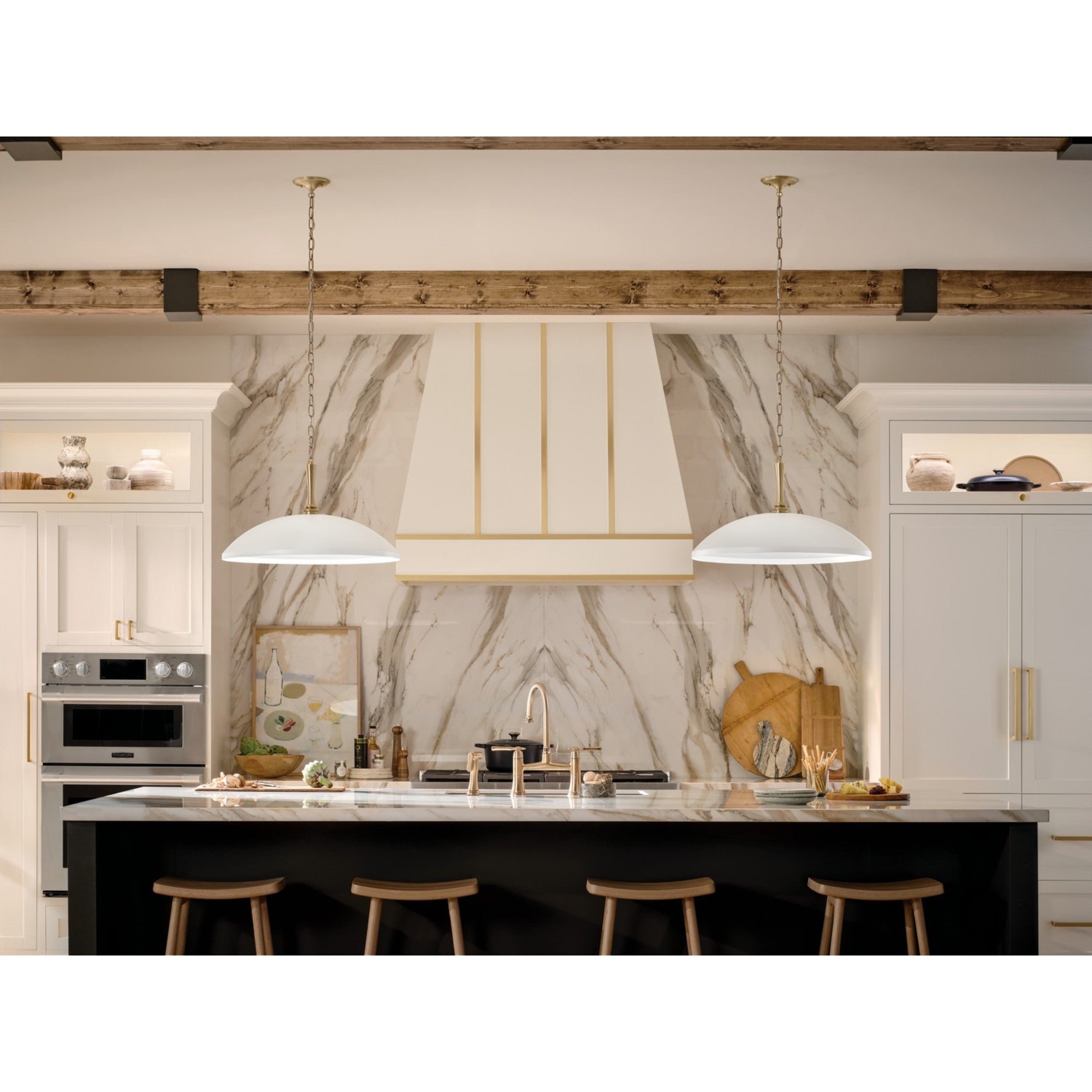 Delarosa 20" 1-Light Pendant Light with Metal Dome Shade, White and Champagne Bronze Finish - Bees Lighting