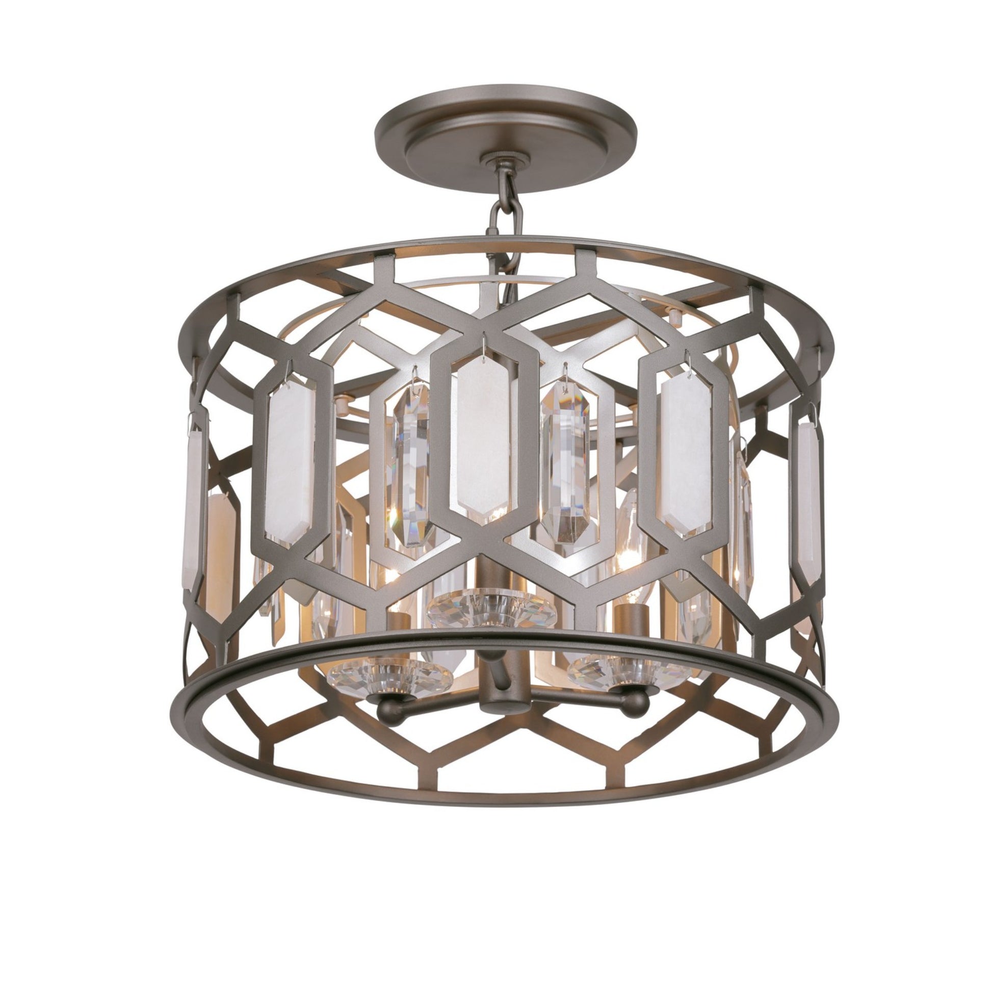 Hexly 16" 3-Light Semi-Flush Mount, Bronze & Sultry Silver Finish - Bees Lighting