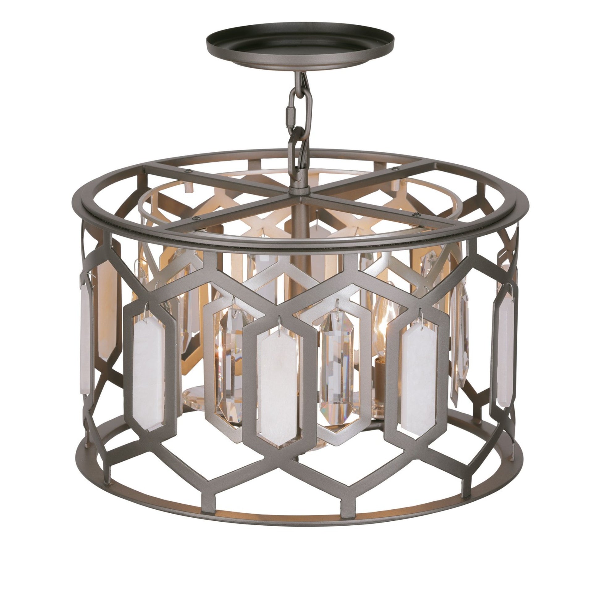 Hexly 16" 3-Light Semi-Flush Mount, Bronze & Sultry Silver Finish - Bees Lighting