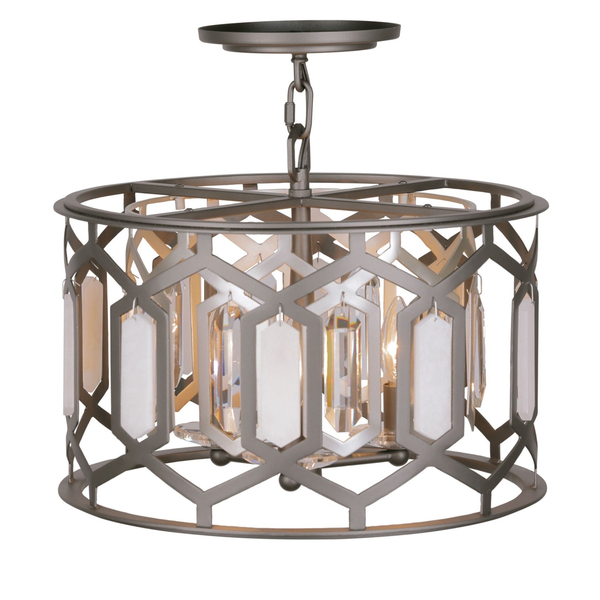 Hexly 16" 3-Light Semi-Flush Mount, Bronze & Sultry Silver Finish - Bees Lighting
