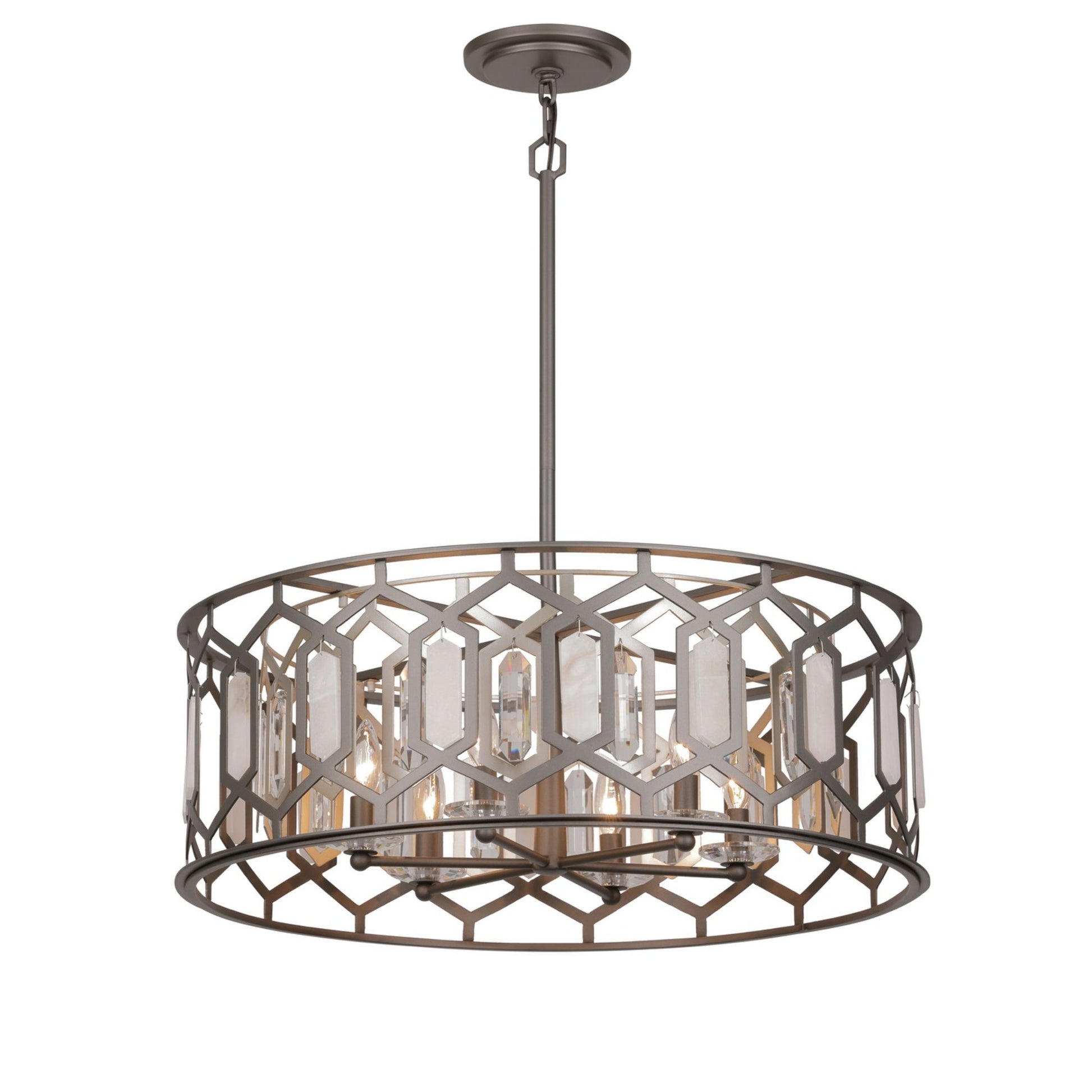 Hexly 28" 6-Light Pendant, Bronze & Sultry Silver Finish - Bees Lighting