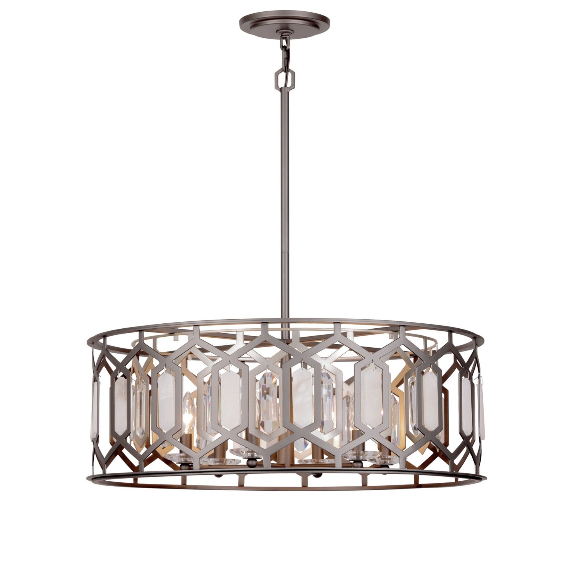 Hexly 28" 6-Light Pendant, Bronze & Sultry Silver Finish - Bees Lighting