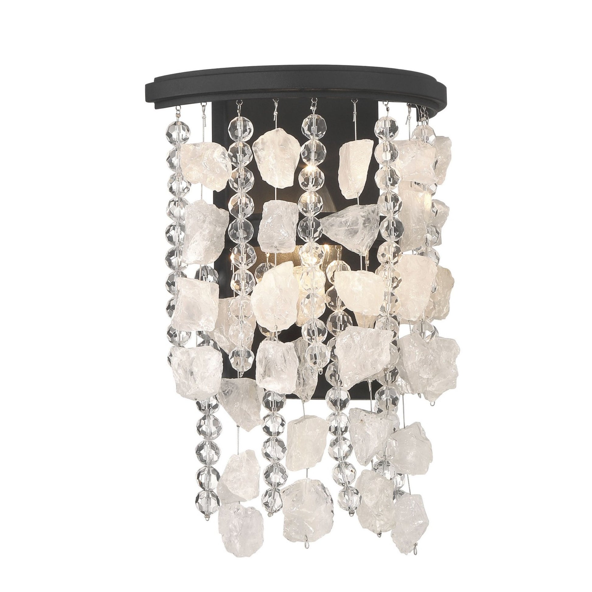 Shimmering Elegance 12" Wall Sconce, Sand Coal Finish with Crystals and Beads - Bees Lighting