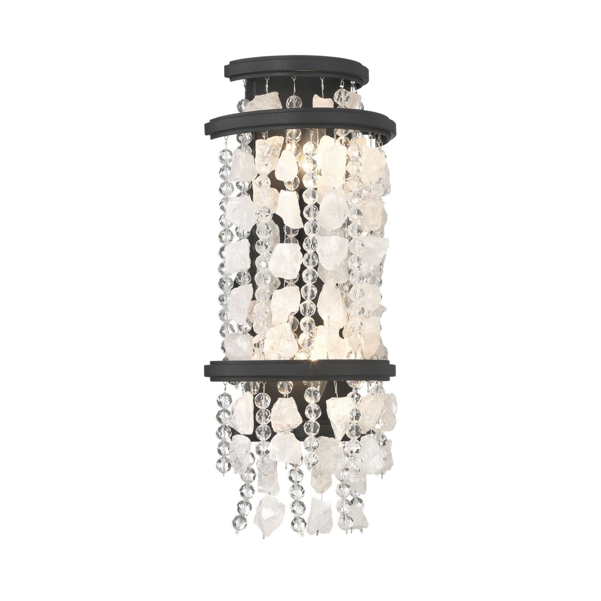 Shimmering Elegance 18" 2-Light Wall Sconce, Sand Coal Finish with Crystals and Beads - Bees Lighting