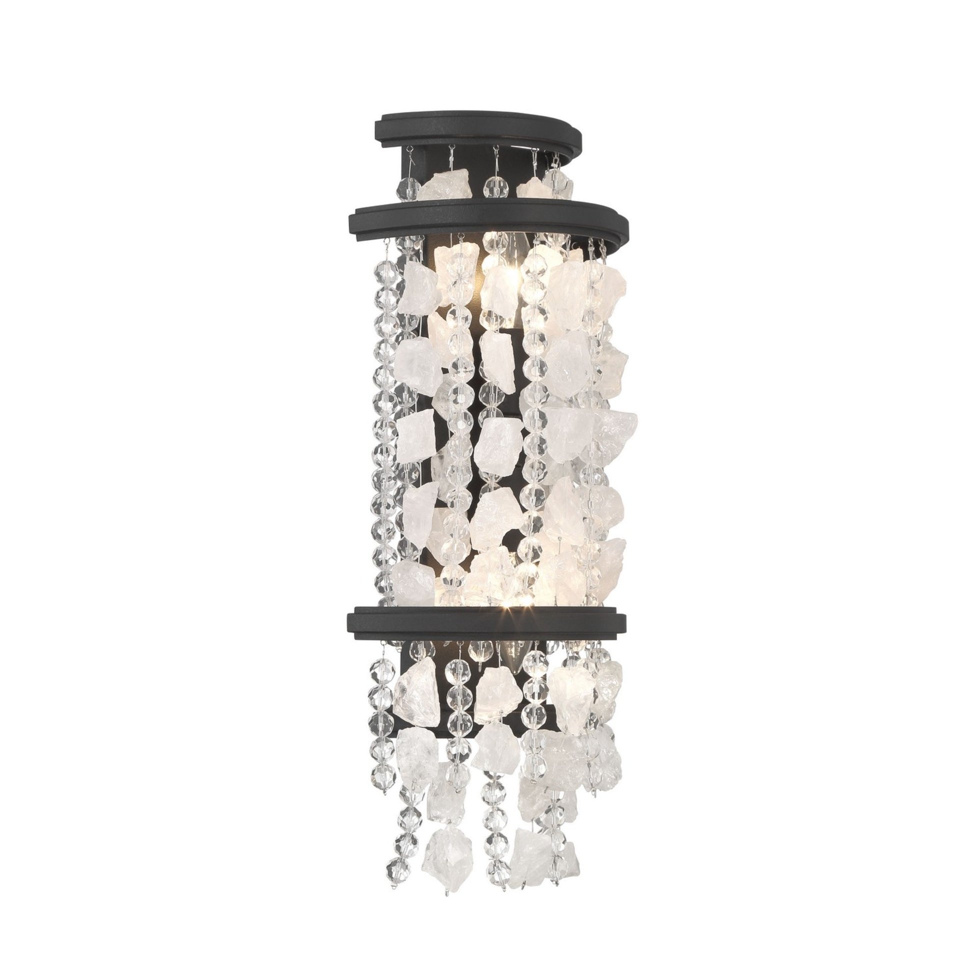 Shimmering Elegance 18" 2-Light Wall Sconce, Sand Coal Finish with Crystals and Beads - Bees Lighting