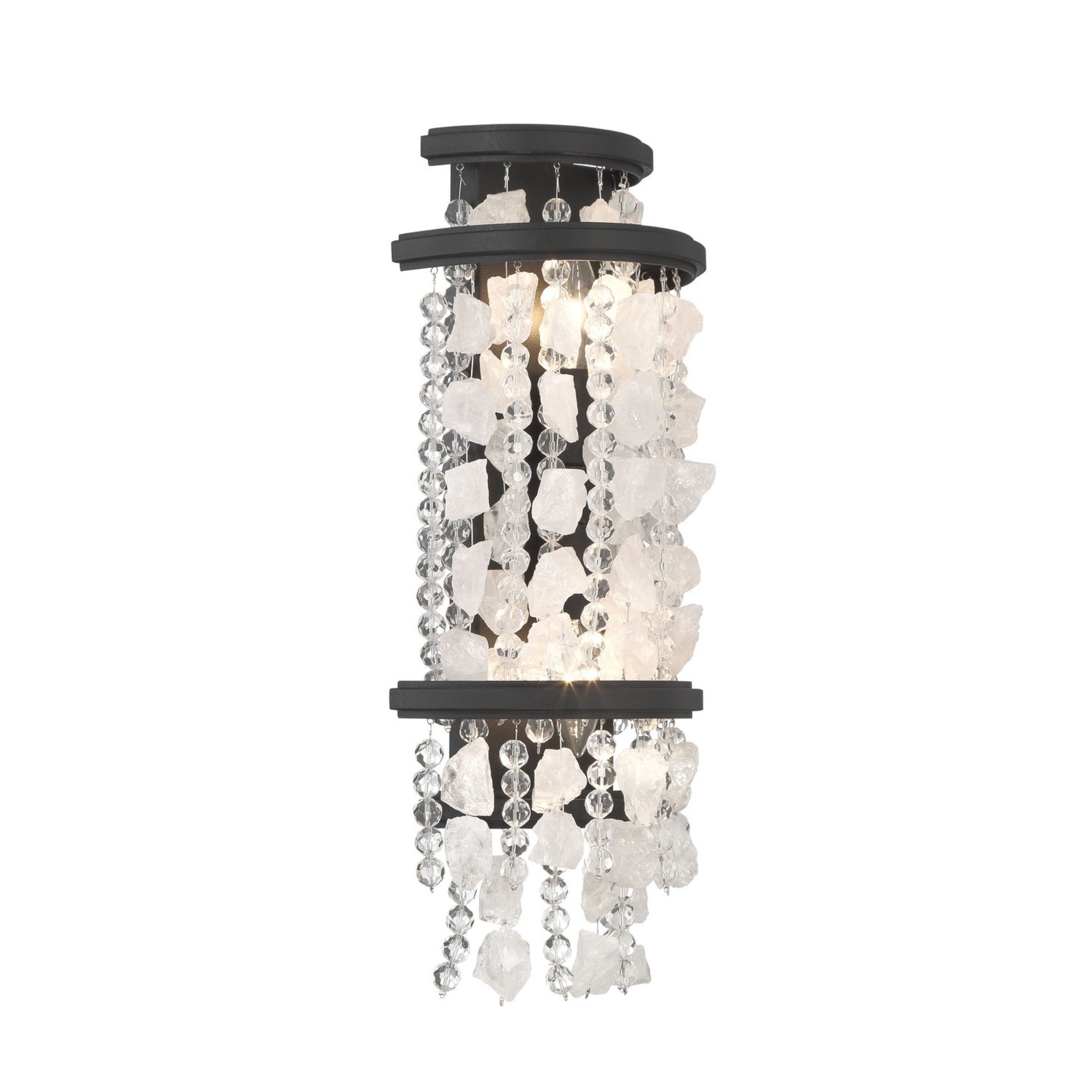 Shimmering Elegance 18" 2-Light Wall Sconce, Sand Coal Finish with Crystals and Beads - Bees Lighting