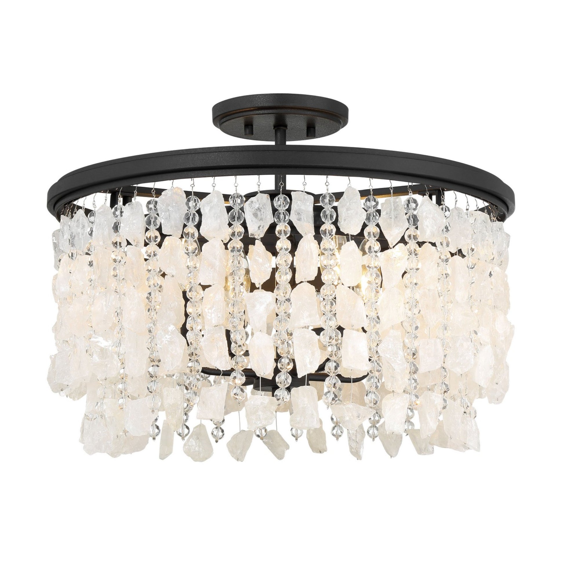 Shimmering Elegance 20" 4-Light Semi-Flush Mount, Sand Coal Finish with Crystals and Beads - Bees Lighting