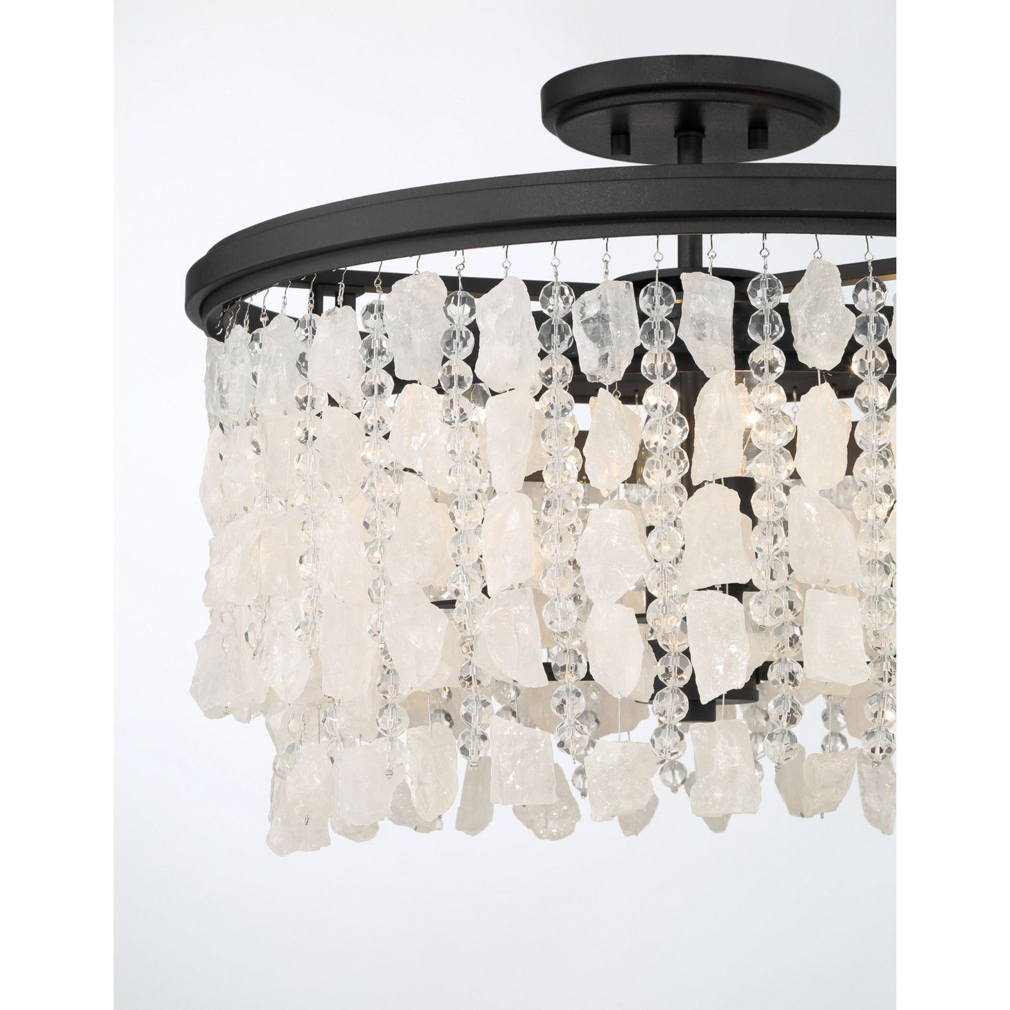 Shimmering Elegance 20" 4-Light Semi-Flush Mount, Sand Coal Finish with Crystals and Beads - Bees Lighting