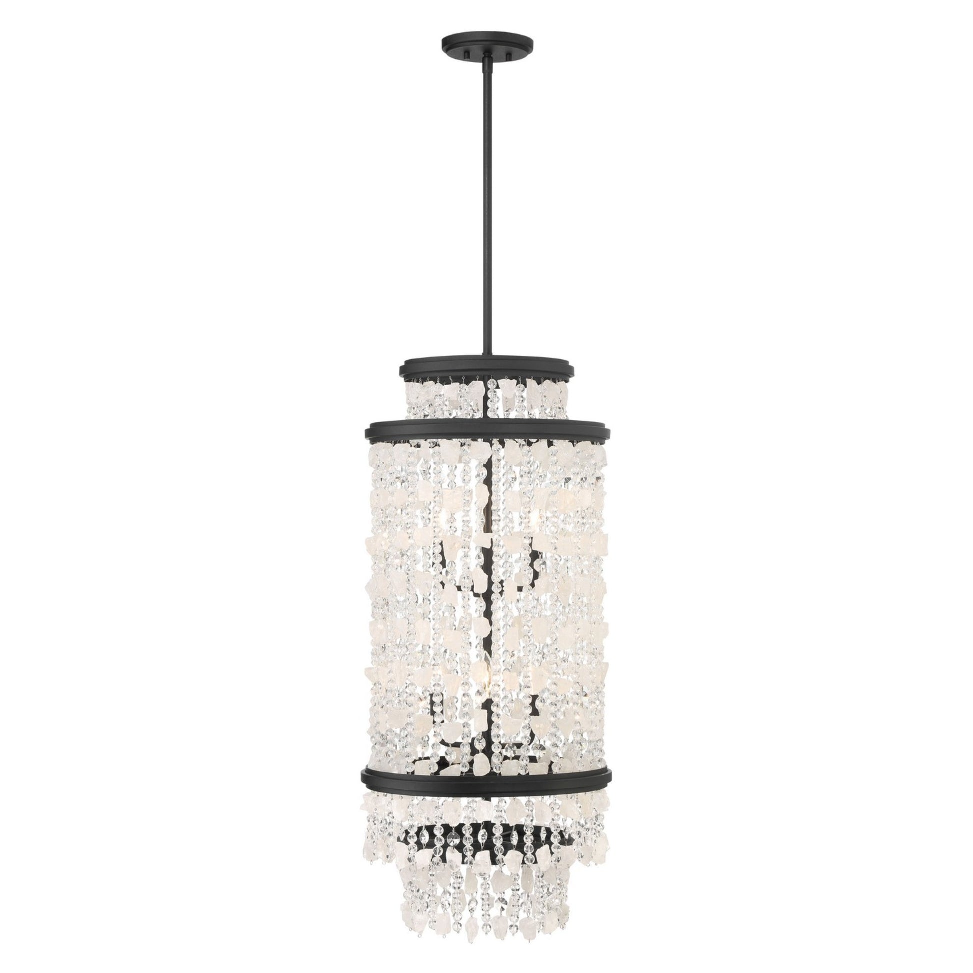 Shimmering Elegance 37" 6-Light Pendant, Sand Coal Finish with Crystals and Beads - Bees Lighting