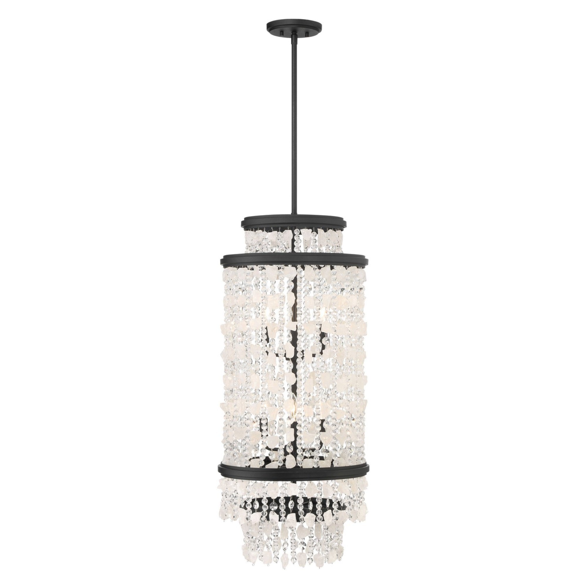 Shimmering Elegance 37" 6-Light Pendant, Sand Coal Finish with Crystals and Beads - Bees Lighting