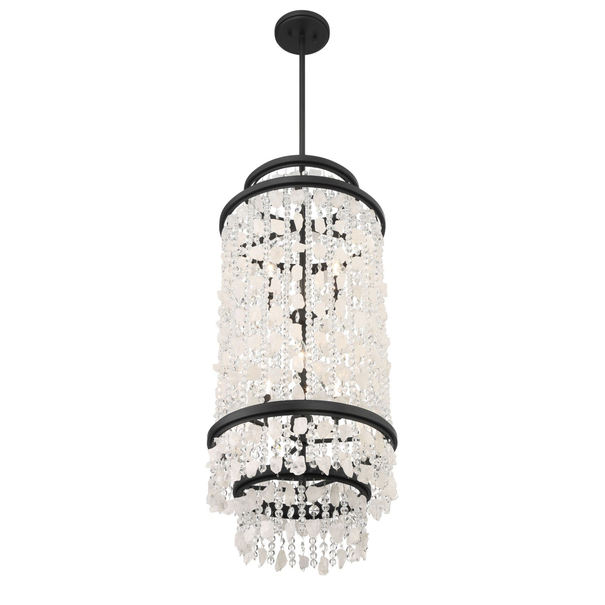 Shimmering Elegance 37" 6-Light Pendant, Sand Coal Finish with Crystals and Beads - Bees Lighting