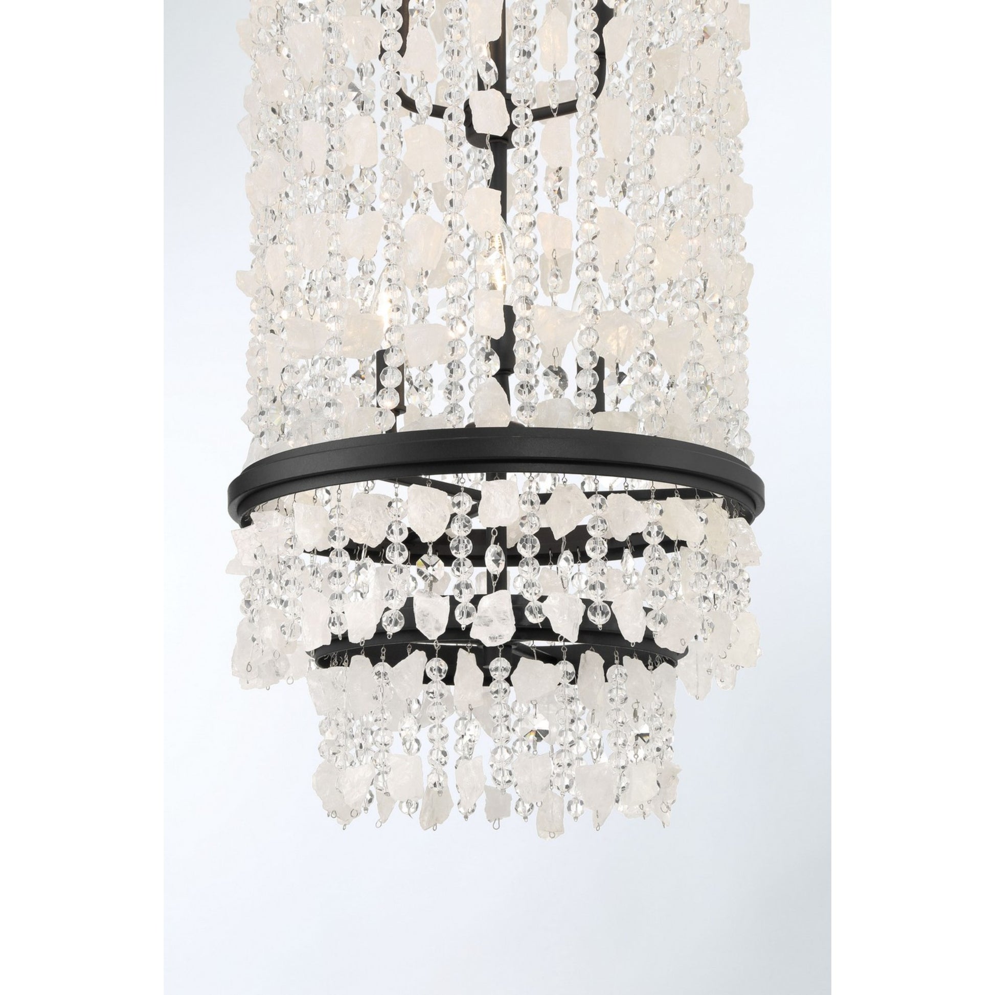 Shimmering Elegance 37" 6-Light Pendant, Sand Coal Finish with Crystals and Beads - Bees Lighting