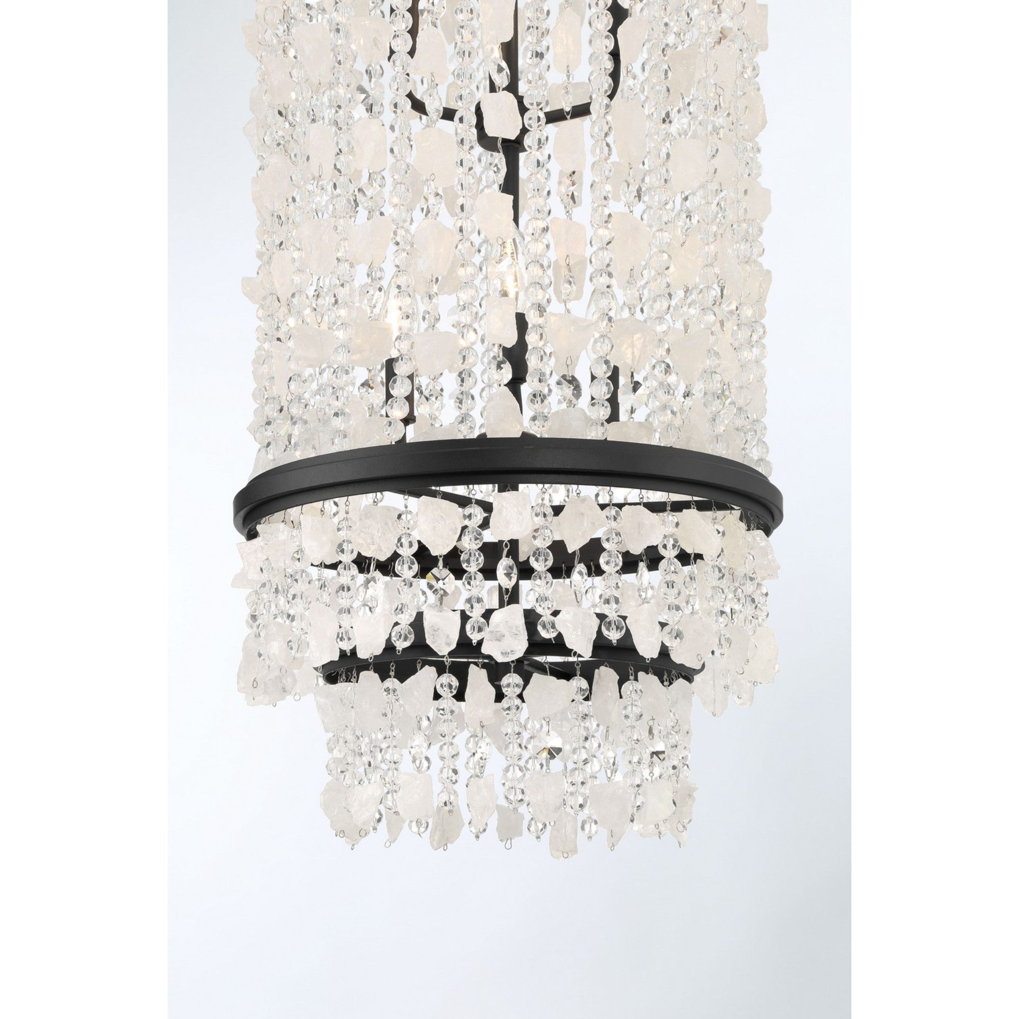 Shimmering Elegance 37" 6-Light Pendant, Sand Coal Finish with Crystals and Beads - Bees Lighting
