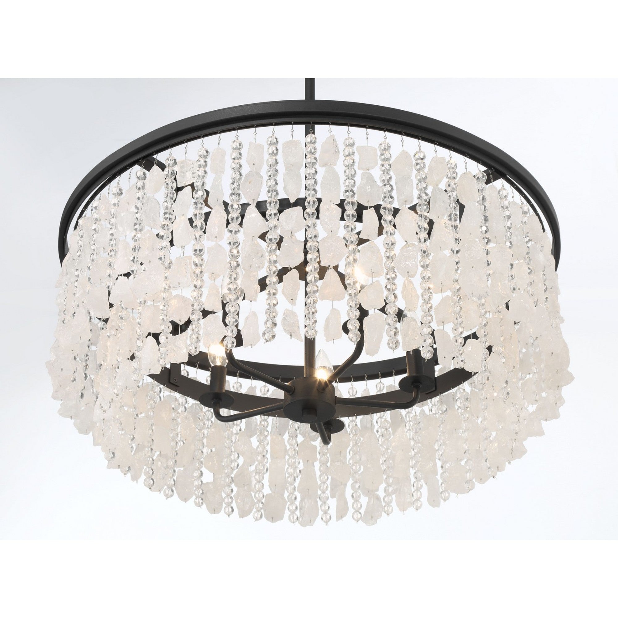 Shimmering Elegance 28" 5-Light Chandelier, Sand Coal Finish with Crystals and Beads - Bees Lighting