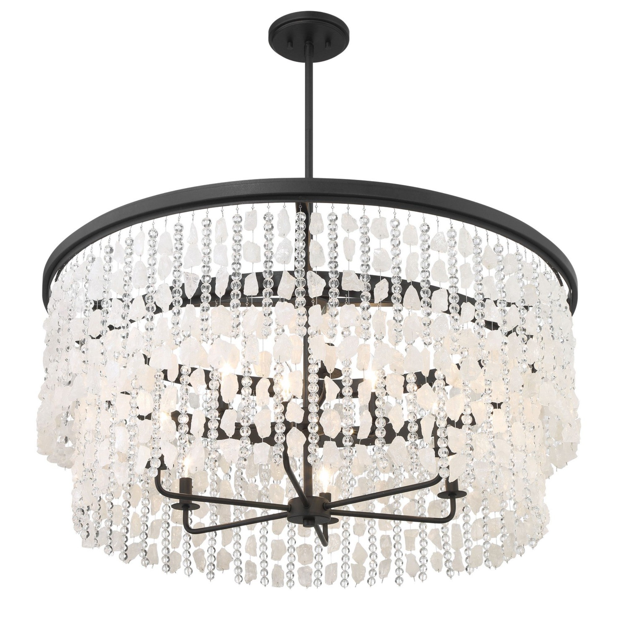 Shimmering Elegance 36" 9-Light Chandelier, Sand Coal Finish with Crystals and Beads - Bees Lighting