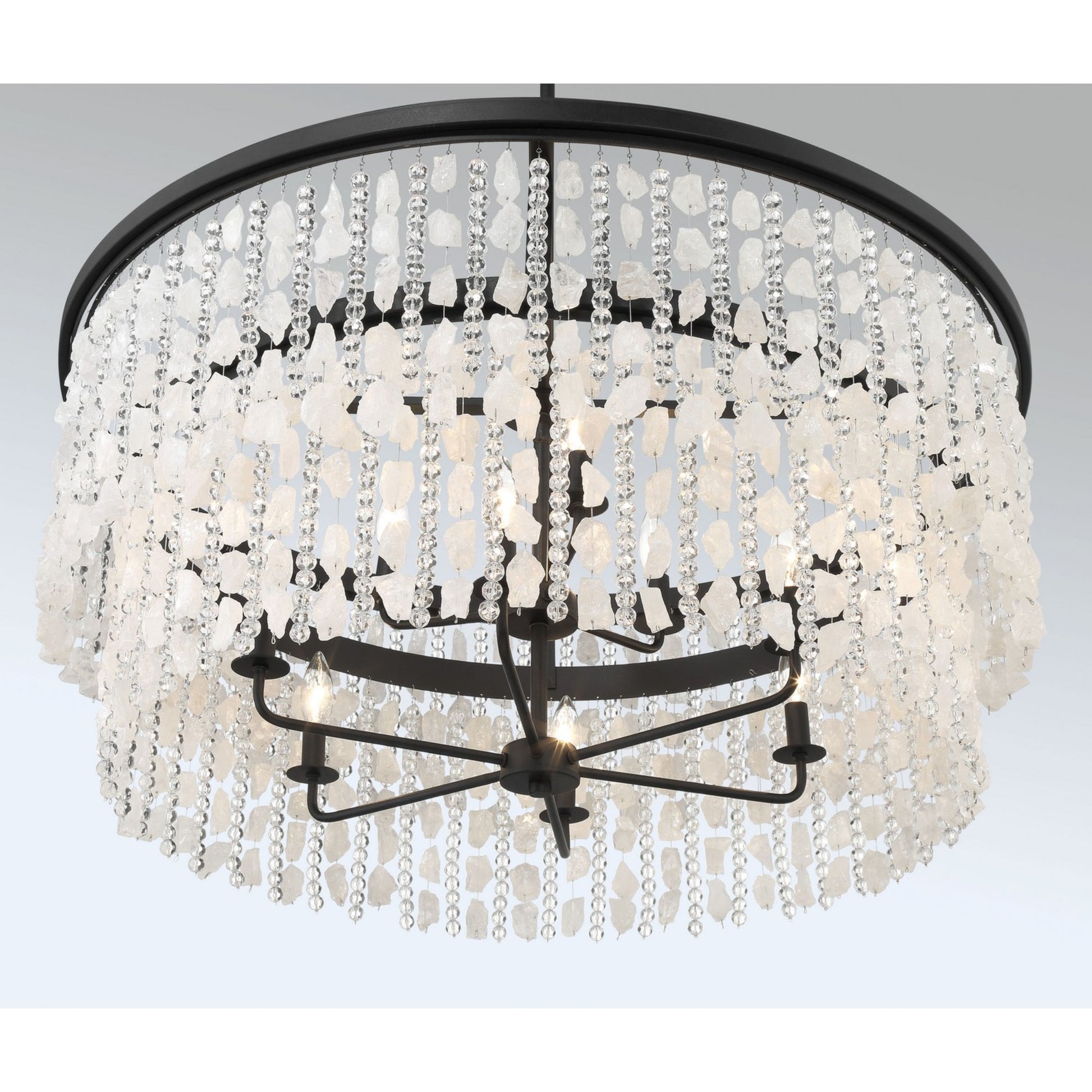 Shimmering Elegance 36" 9-Light Chandelier, Sand Coal Finish with Crystals and Beads - Bees Lighting