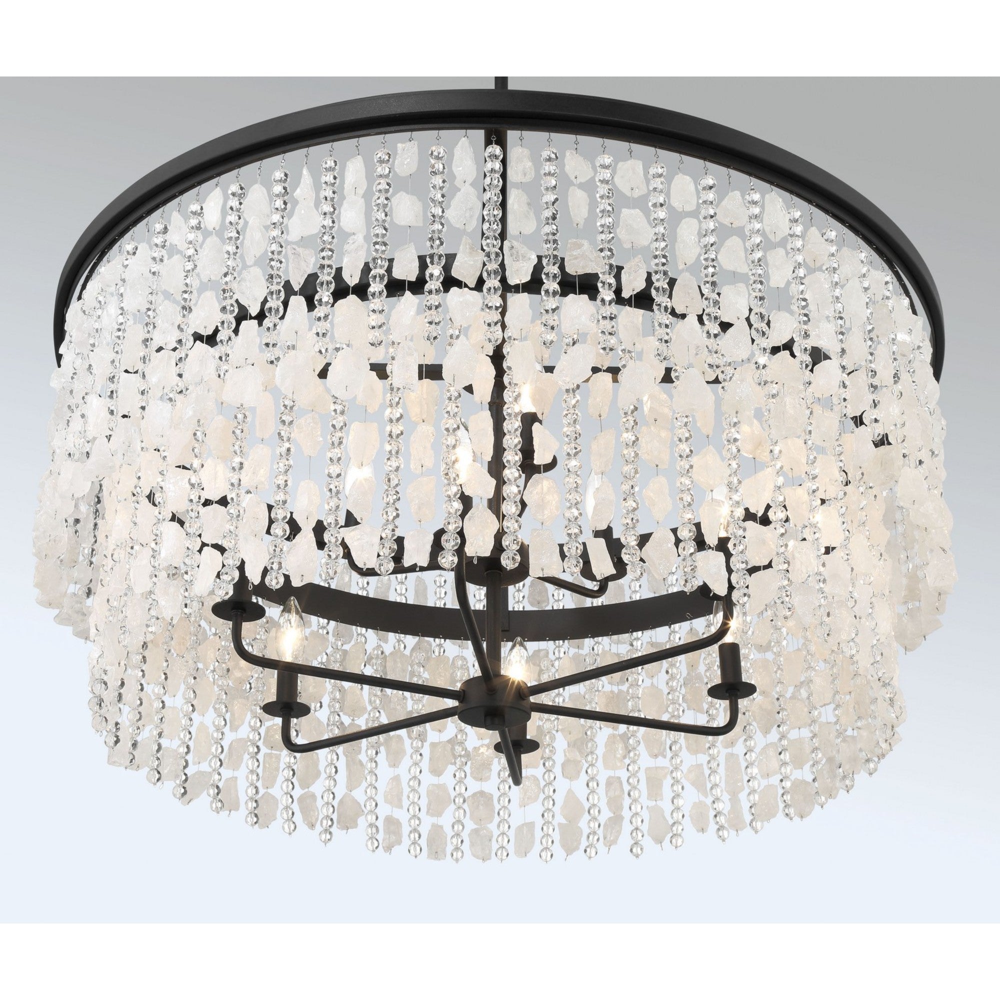 Shimmering Elegance 36" 9-Light Chandelier, Sand Coal Finish with Crystals and Beads - Bees Lighting