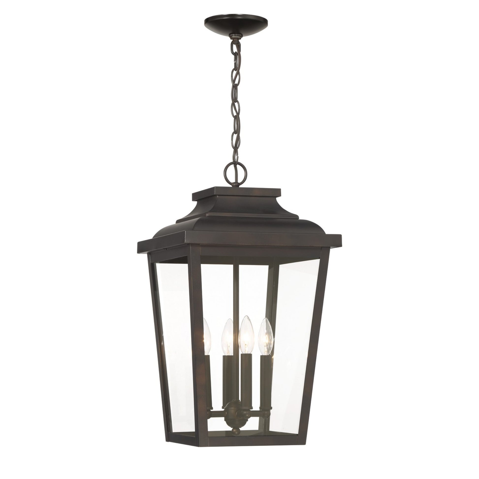 Irvington Manor 22" 4-Light Outdoor XL Chain Hung with Clear Glass, Chelesa Bronze Finish - Bees Lighting