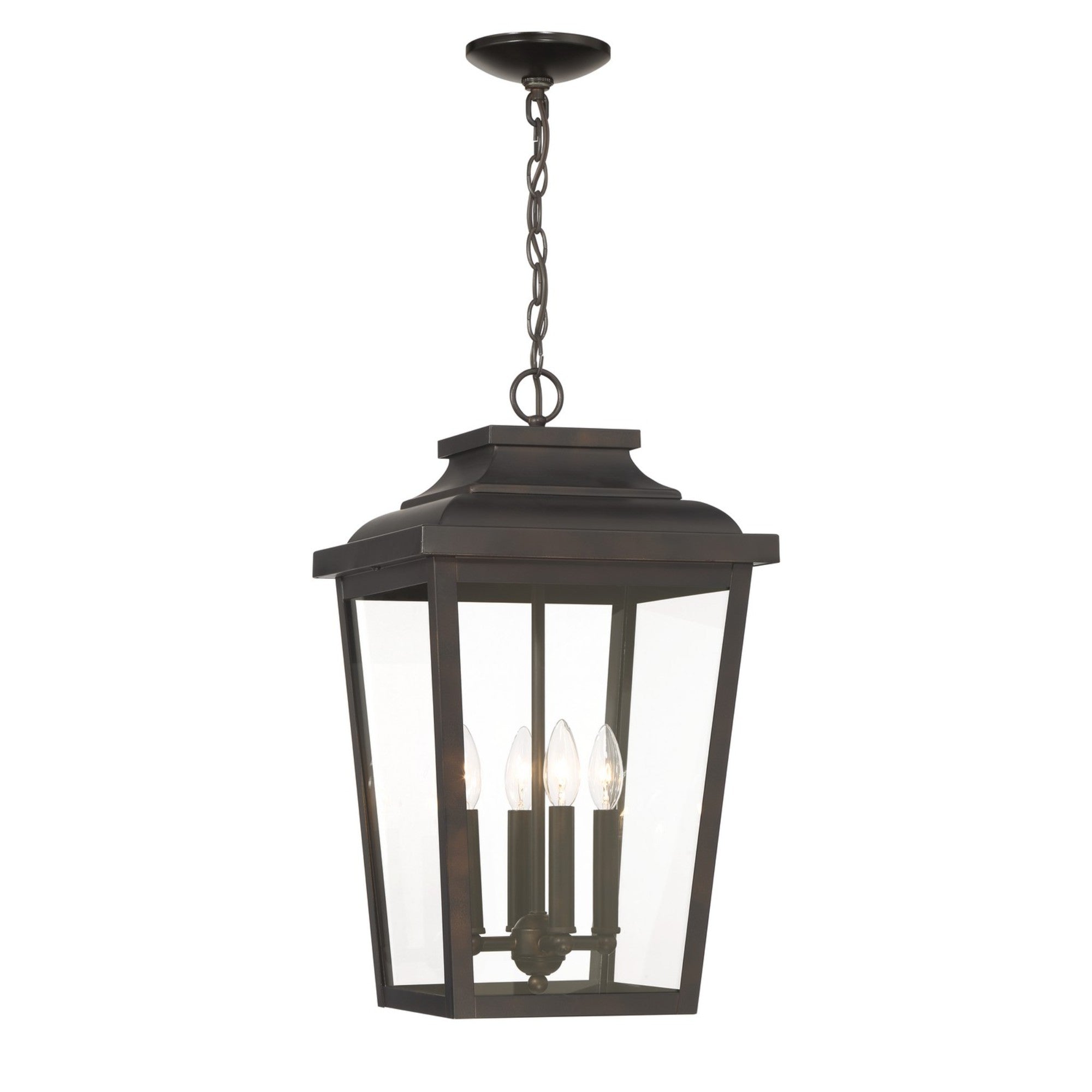 Irvington Manor 22" 4-Light Outdoor XL Chain Hung with Clear Glass, Chelesa Bronze Finish - Bees Lighting