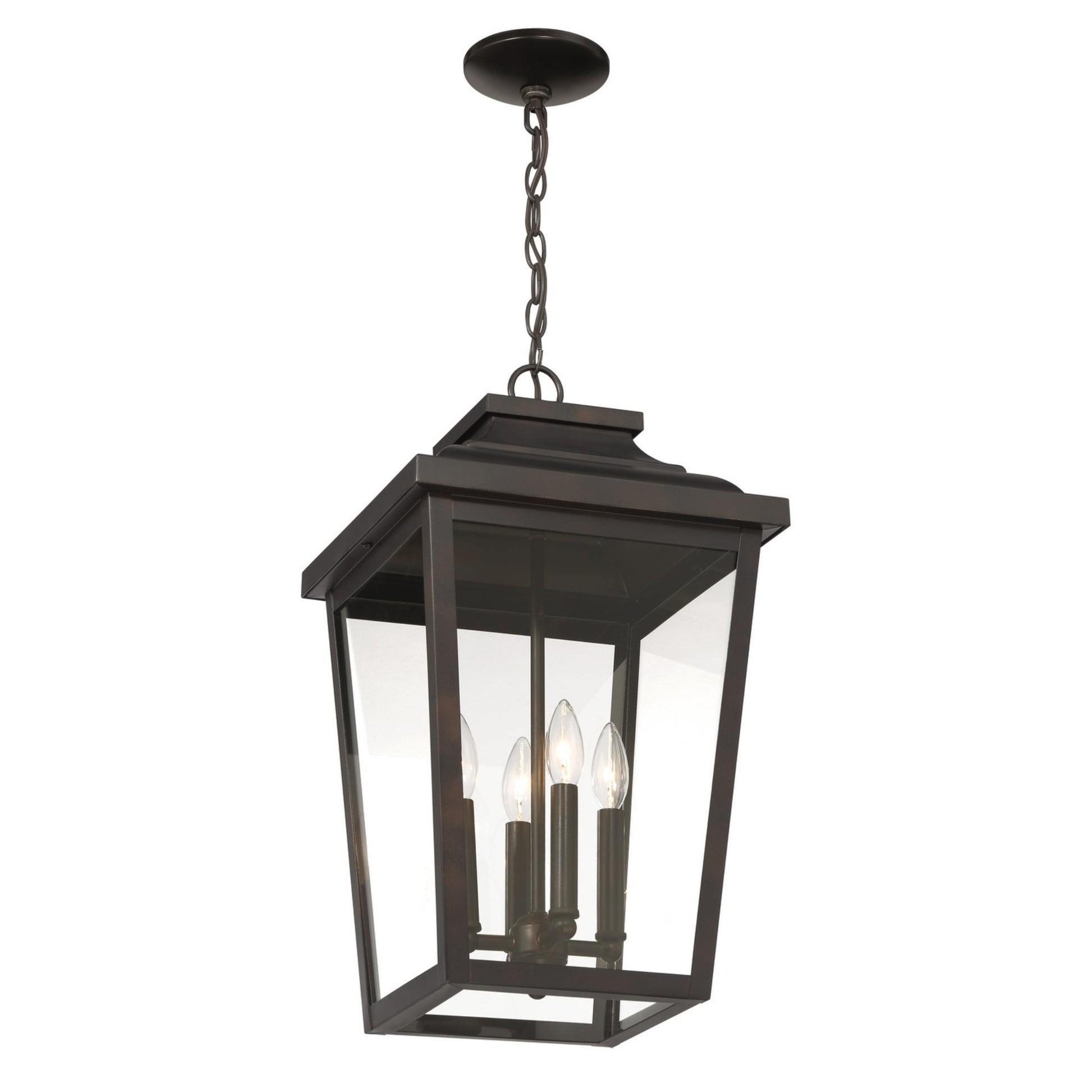 Irvington Manor 22" 4-Light Outdoor XL Chain Hung with Clear Glass, Chelesa Bronze Finish - Bees Lighting