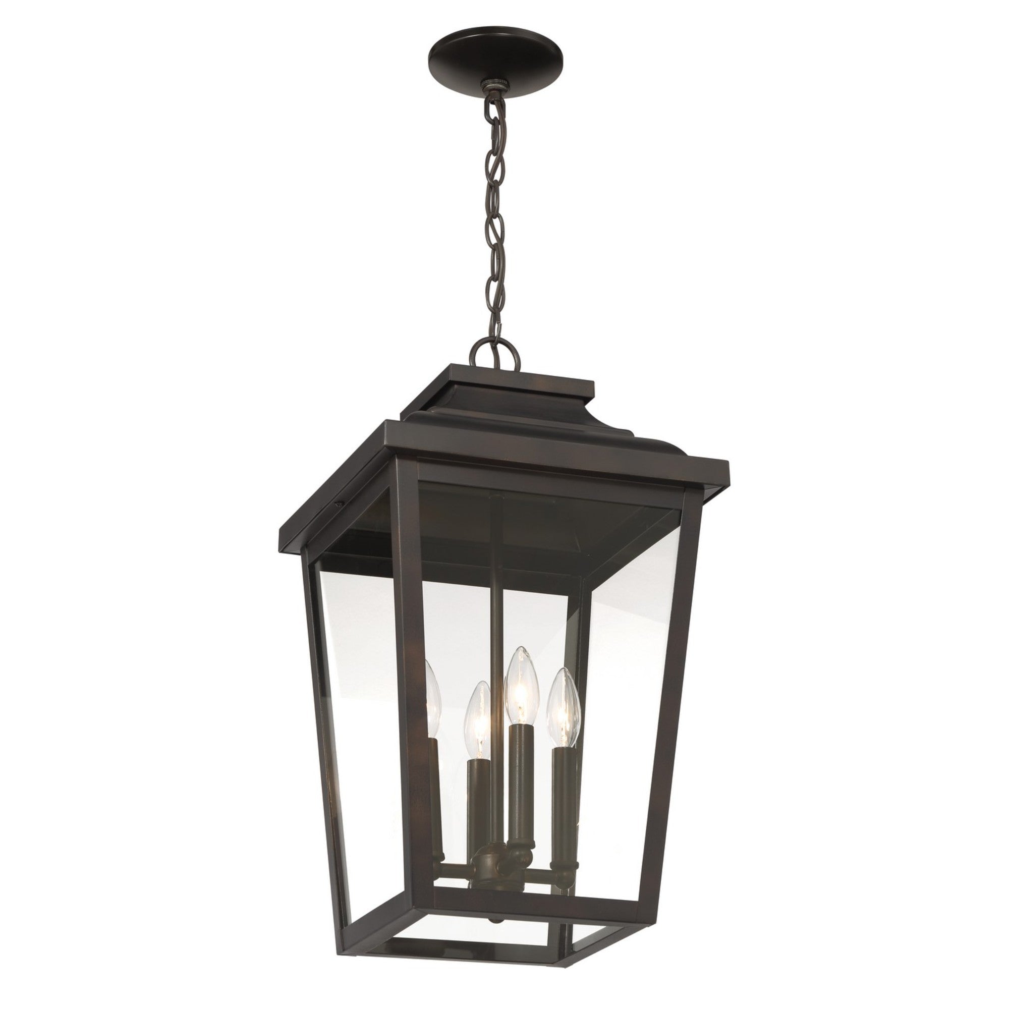 Irvington Manor 22" 4-Light Outdoor XL Chain Hung with Clear Glass, Chelesa Bronze Finish - Bees Lighting