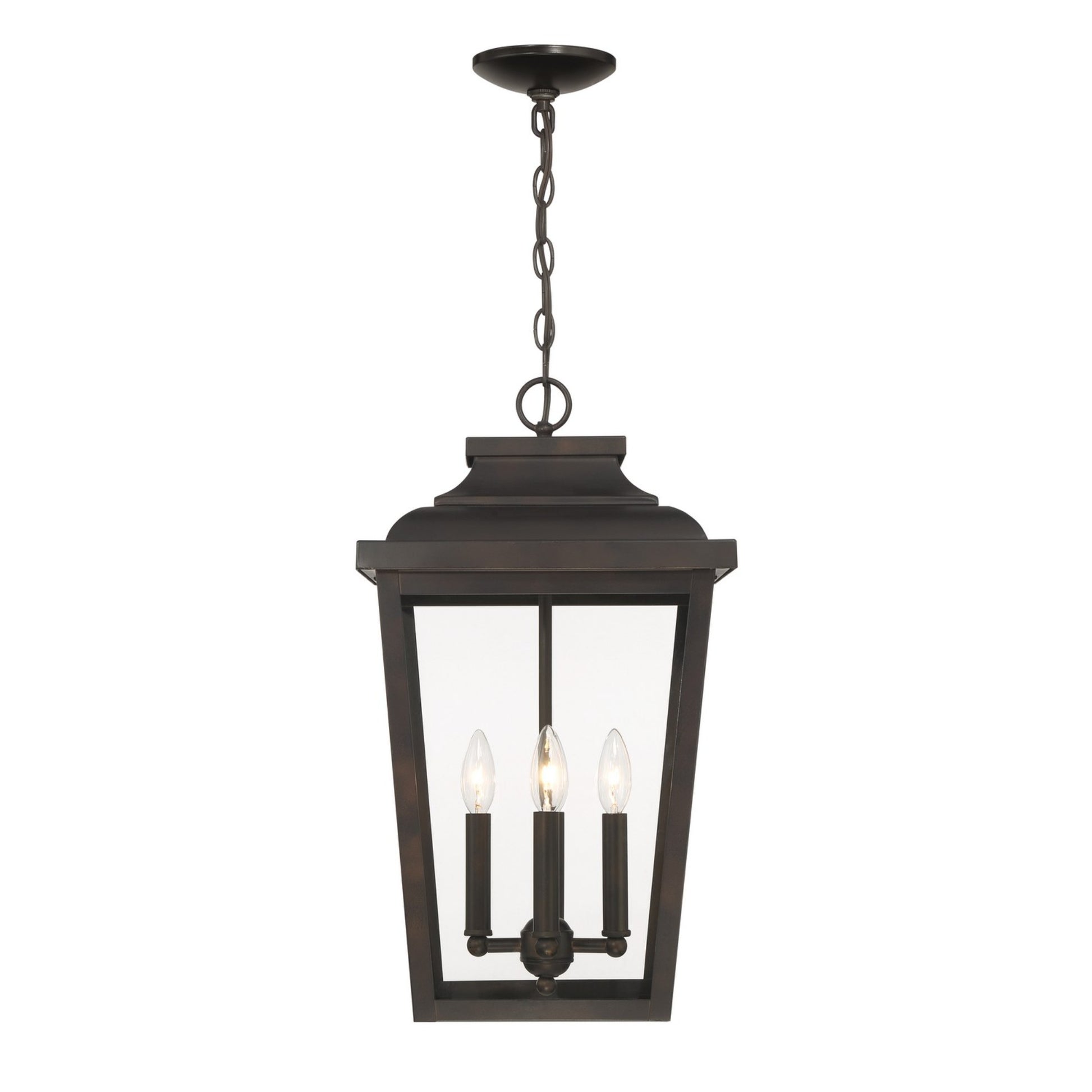 Irvington Manor 22" 4-Light Outdoor XL Chain Hung with Clear Glass, Chelesa Bronze Finish - Bees Lighting