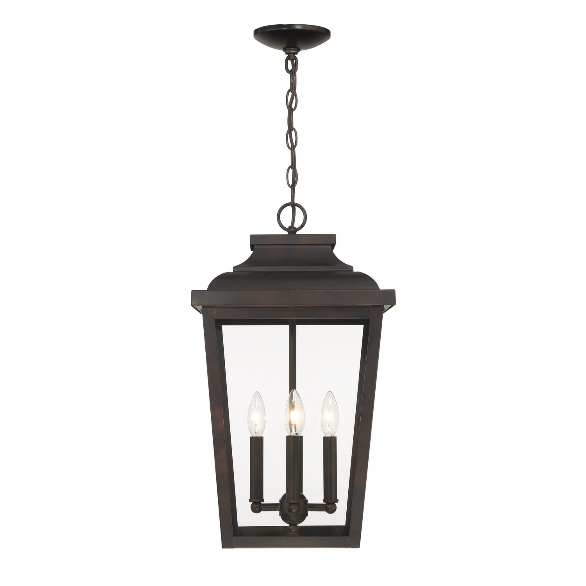 Irvington Manor 22" 4-Light Outdoor XL Chain Hung with Clear Glass, Chelesa Bronze Finish - Bees Lighting
