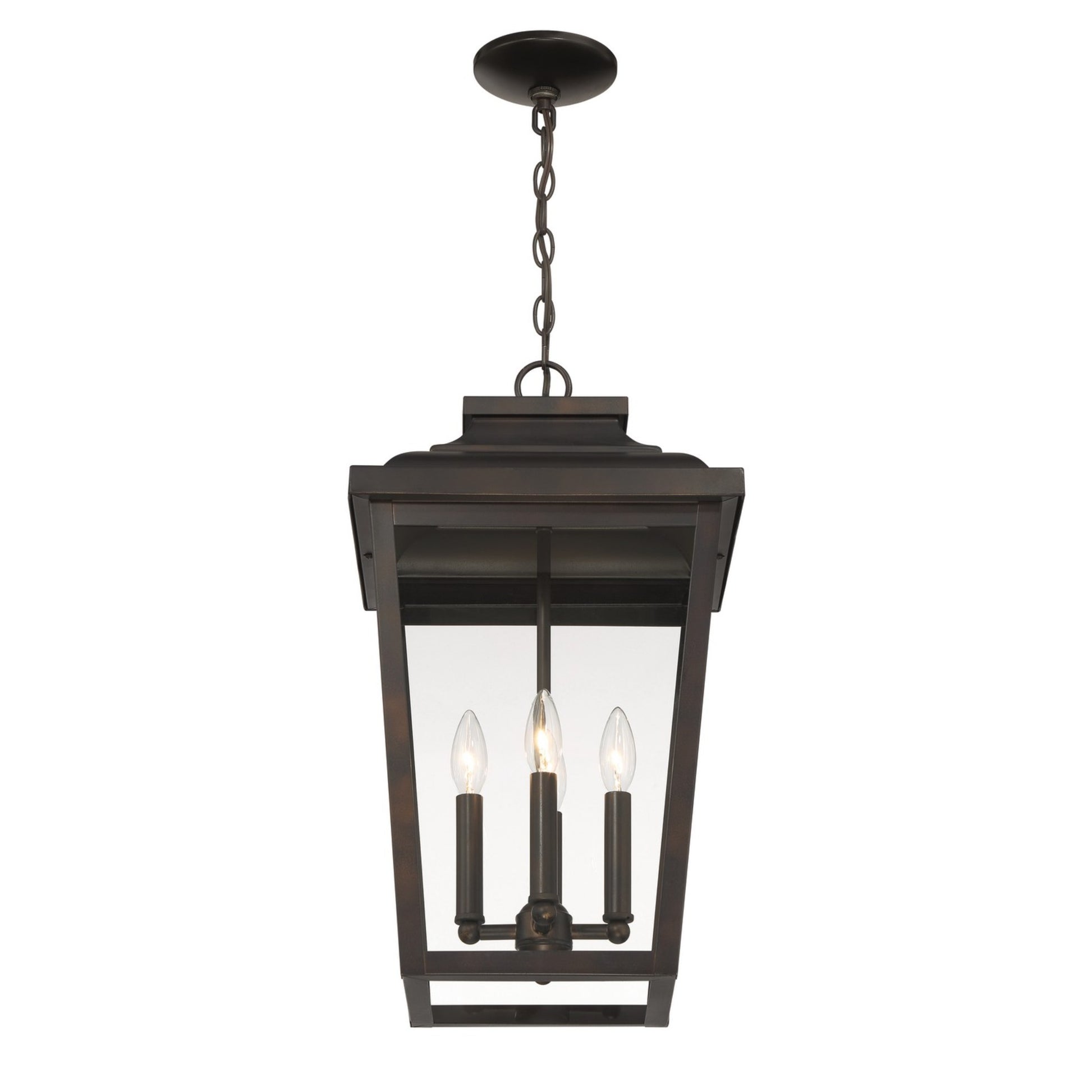 Irvington Manor 22" 4-Light Outdoor XL Chain Hung with Clear Glass, Chelesa Bronze Finish - Bees Lighting