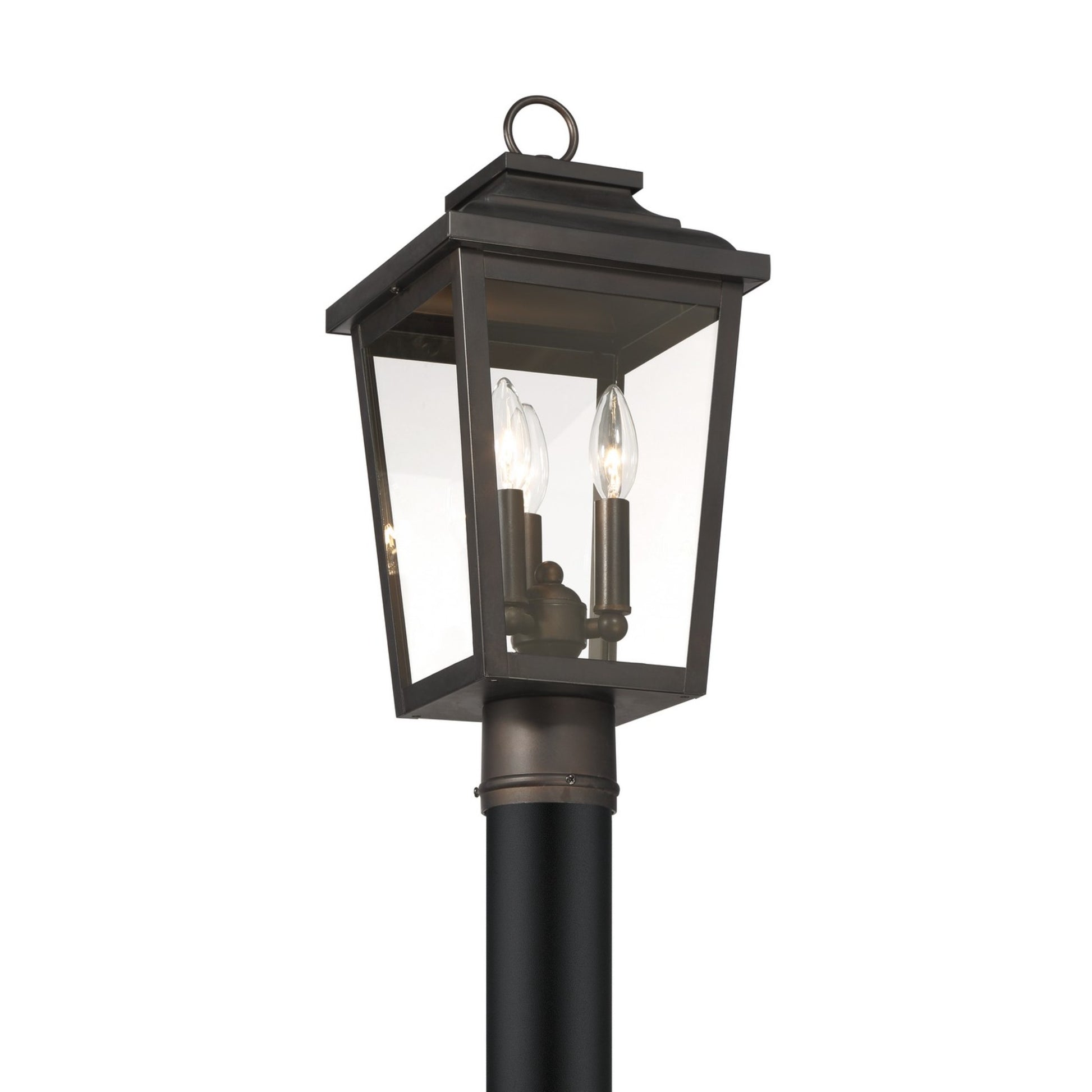 Irvington Manor 18" 3-Light Outdoor Post Mount with Clear Glass, Chelesa Bronze Finish - Bees Lighting